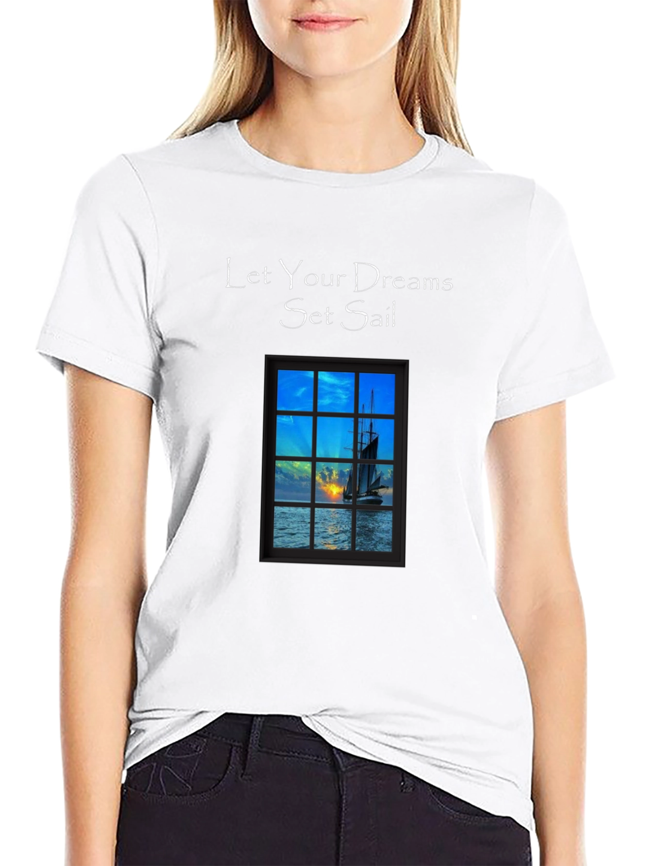 Black Let Your Dreams Set Sail T-Shirt - Black Crew Neck Tee view 9