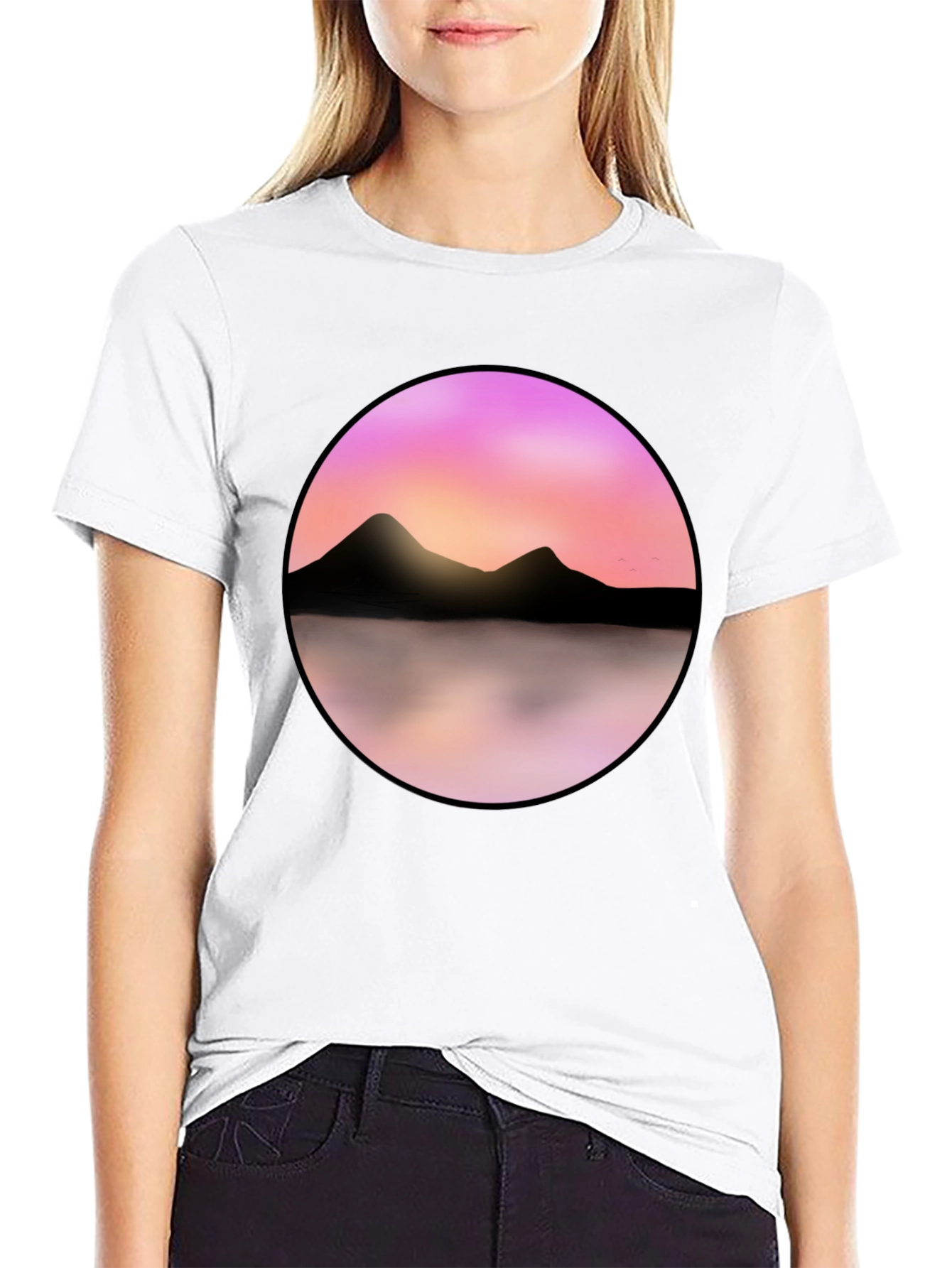 Black Sunset Mountain Lake Graphic Tee - Black view 9