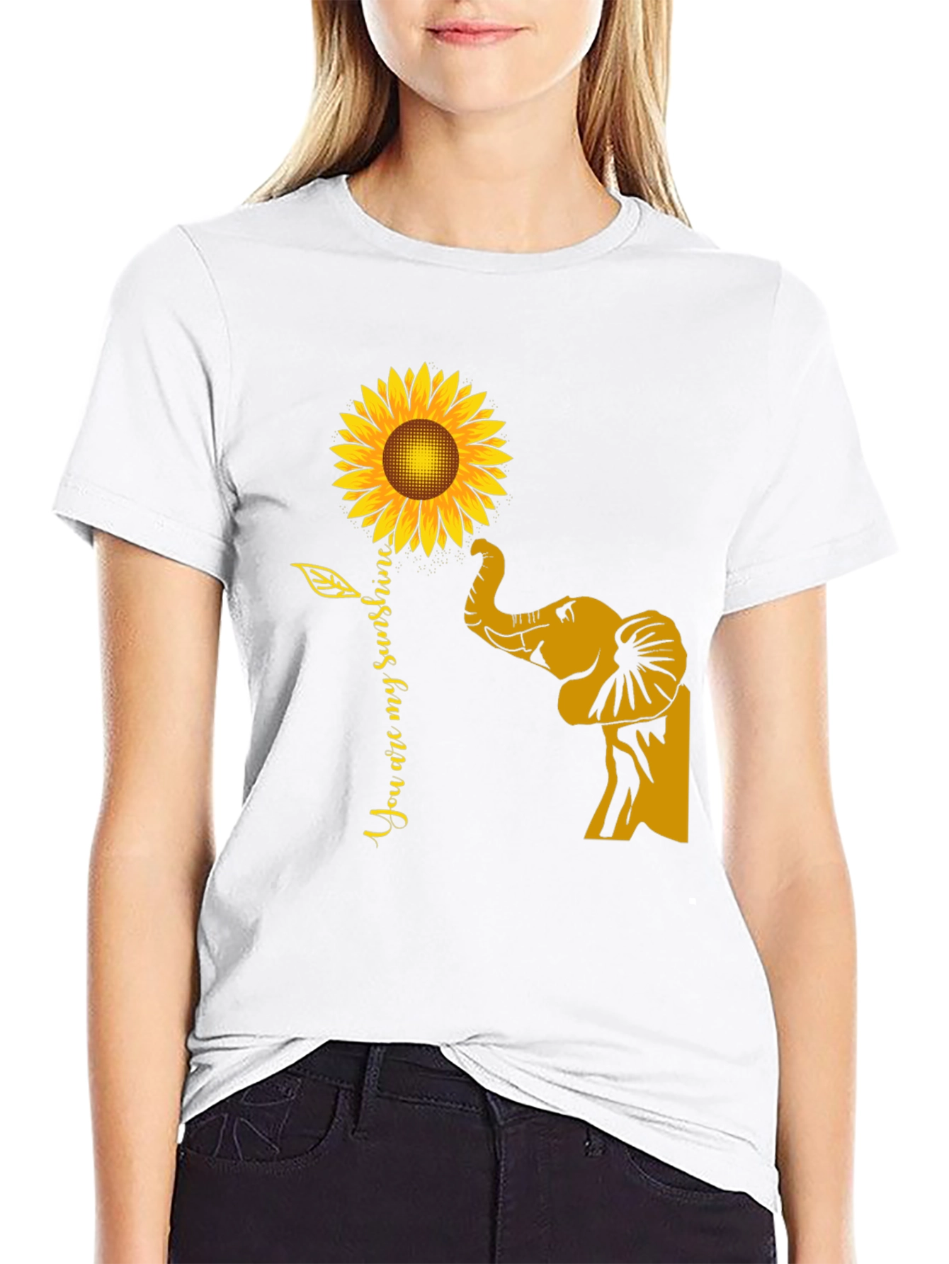 Black Elephant Sunflower Graphic Tee - You Are My Sunshine view 9