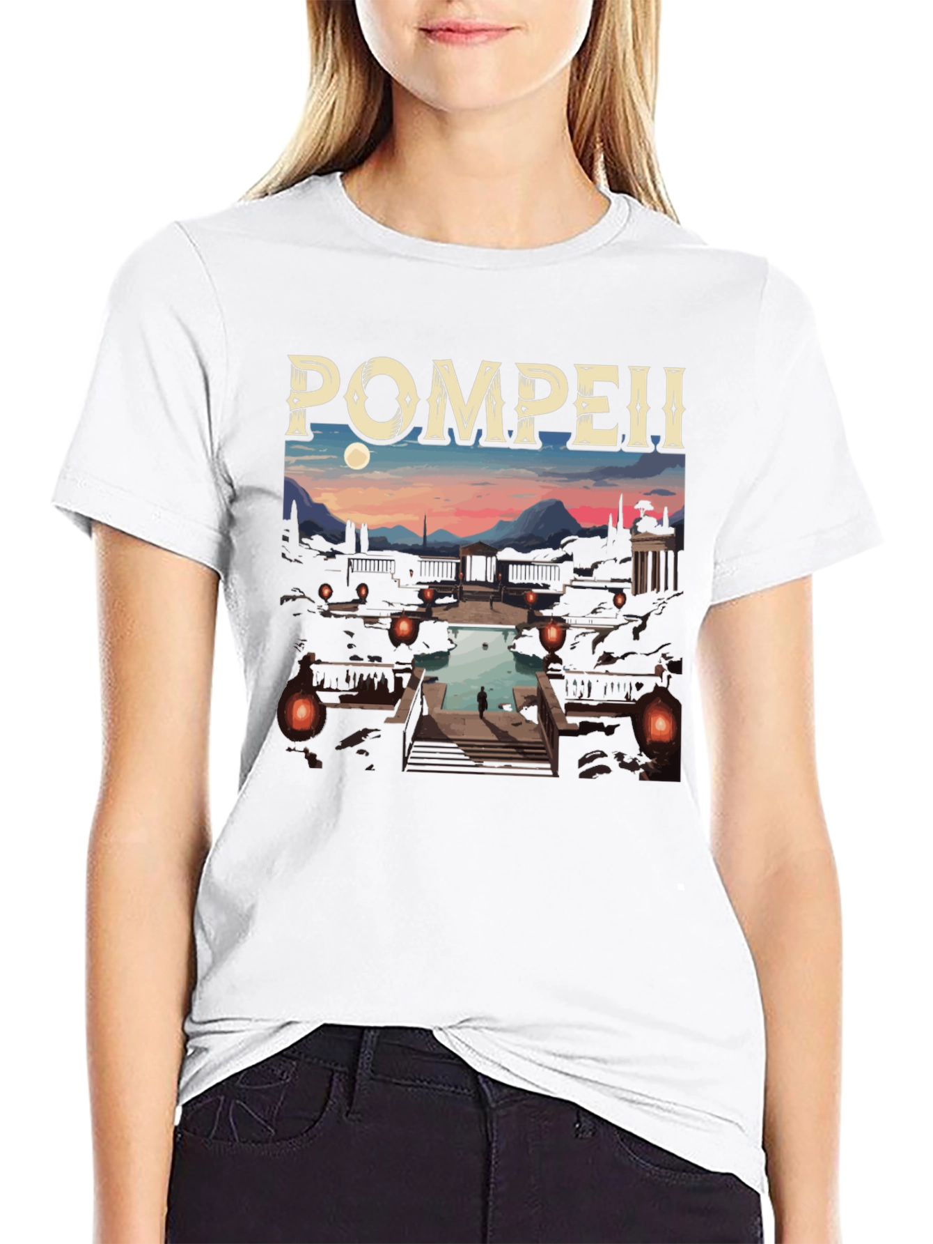 Black Pompeii Graphic Tee - Cityscape Black T-Shirt view 9