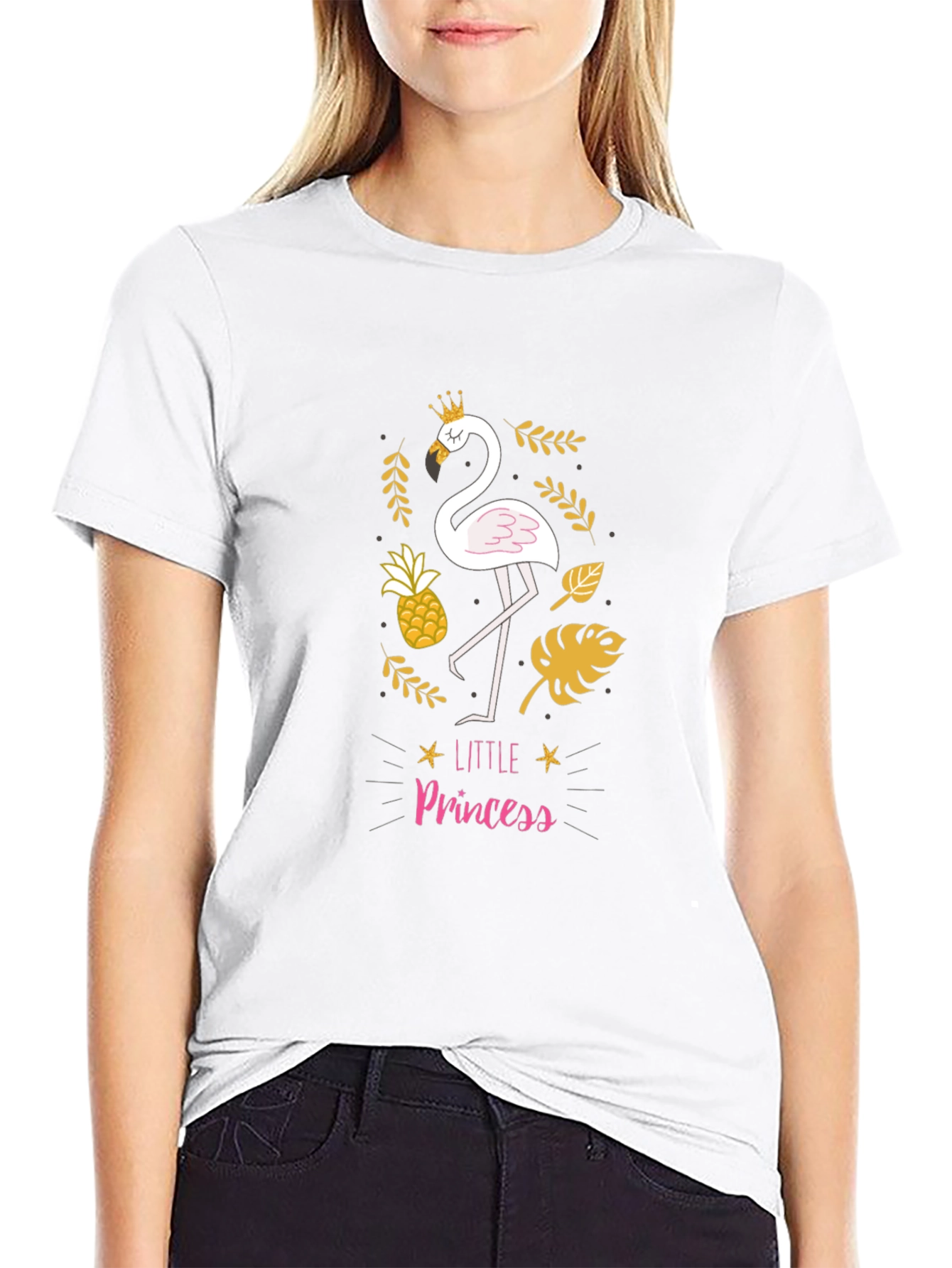 Black Little Princess Flamingo Black T-Shirt view 9