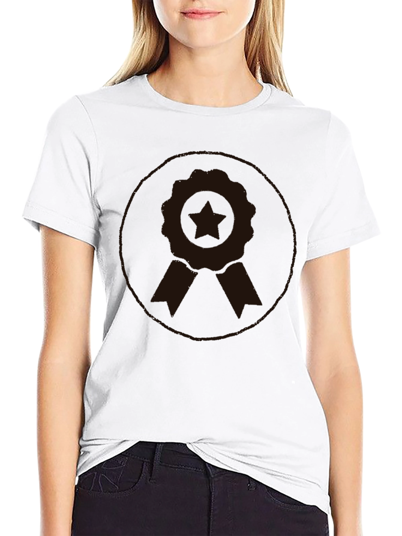 Black Men's Black Graphic Tee - Award Ribbon Design view 9