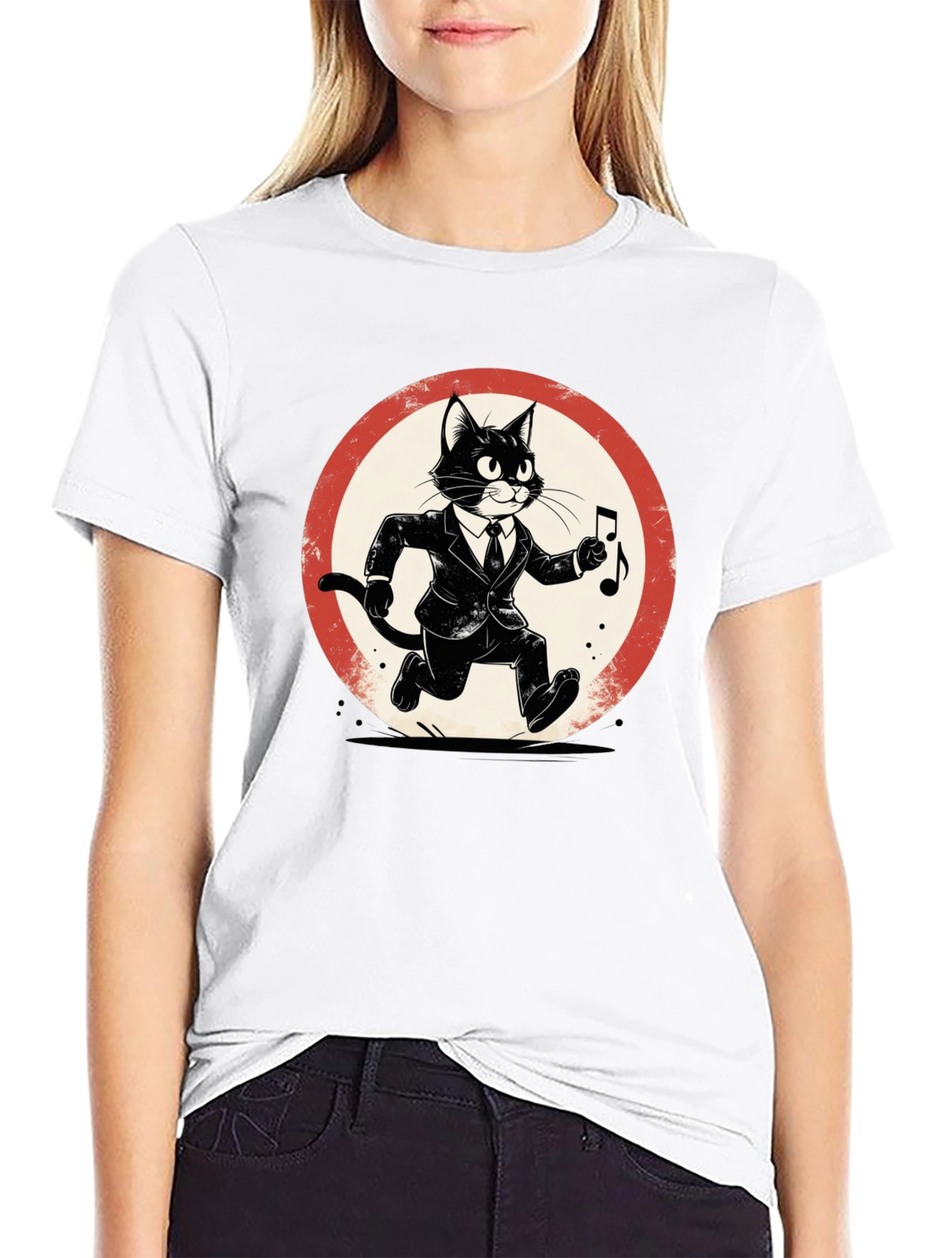 Black Cool Cat Jazz Musician Black T-Shirt view 9