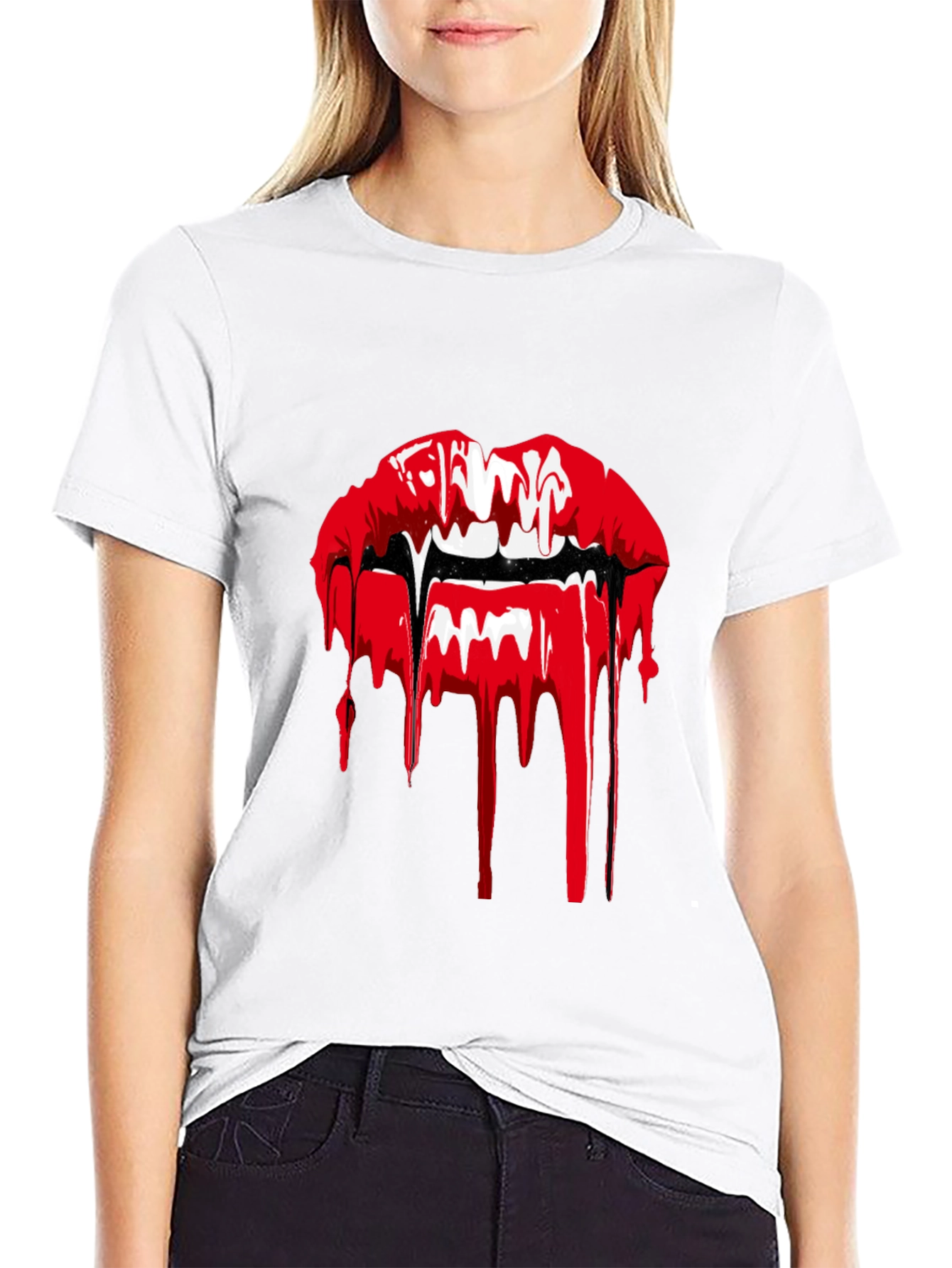Black Vampire Lips Graphic T-Shirt - Black view 9