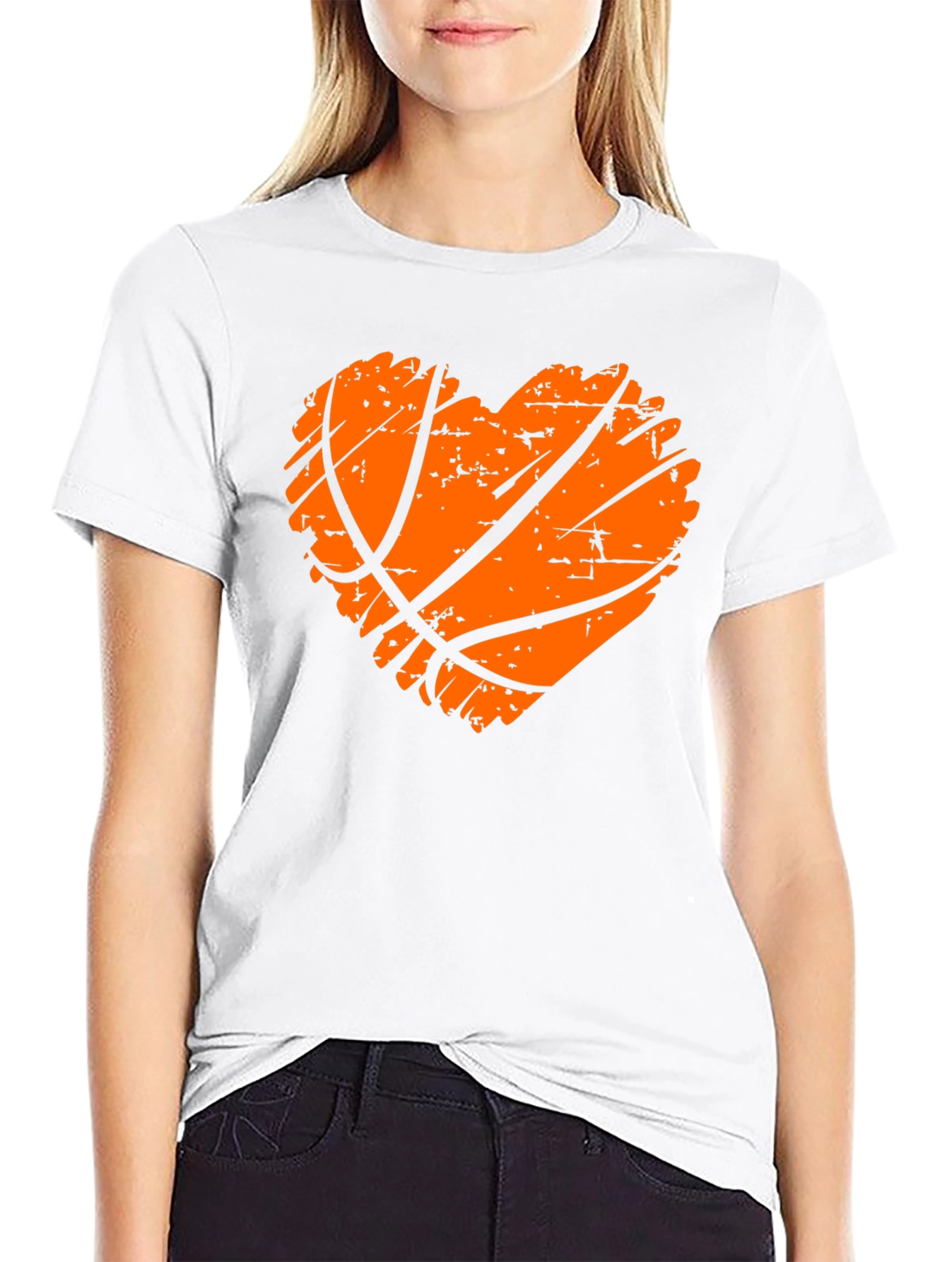 Black Basketball Heart Graphic Tee - Black Cotton T-Shirt view 9