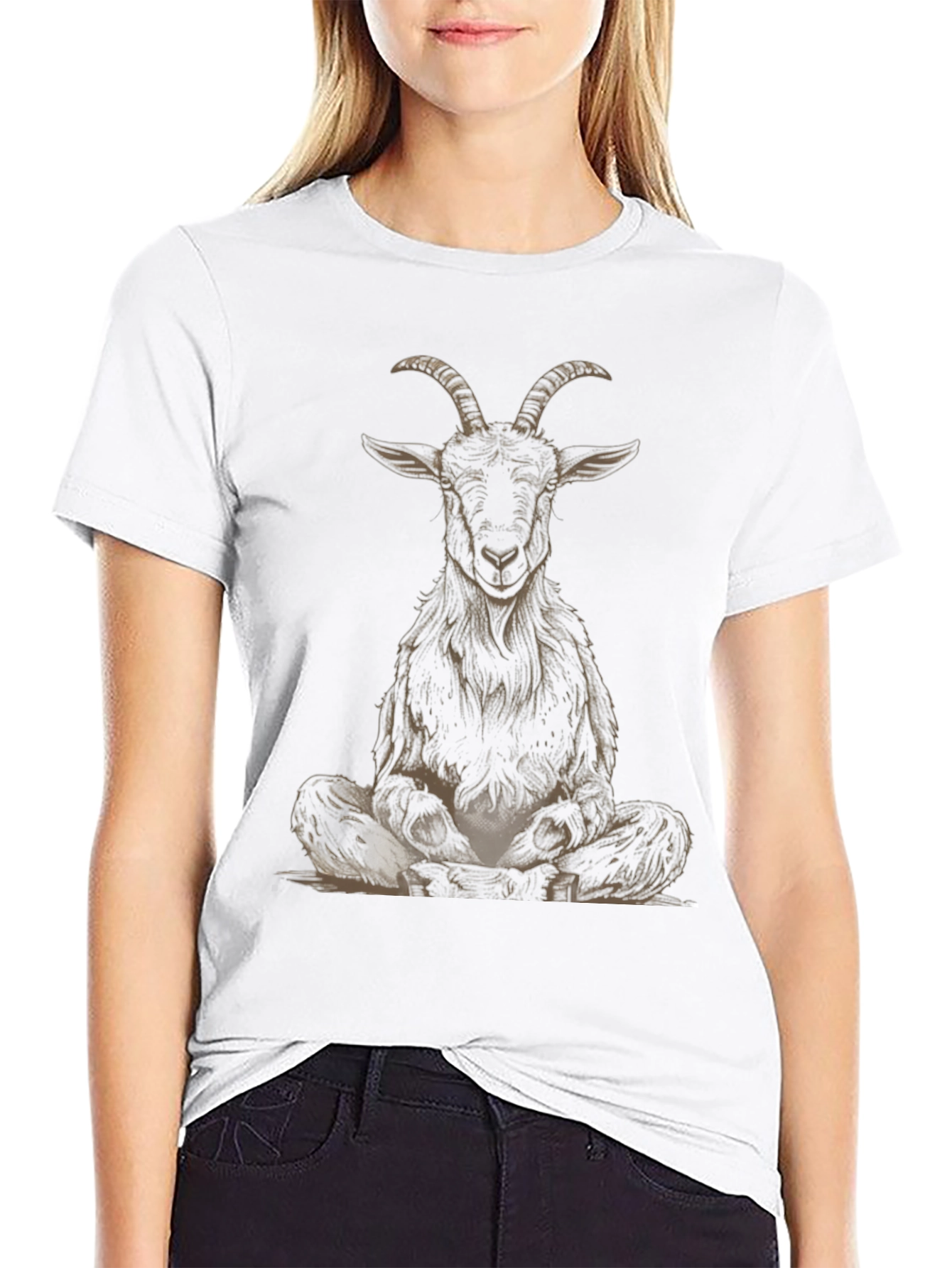 Black Meditating Goat Graphic Tee - Unisex Black T-Shirt view 9