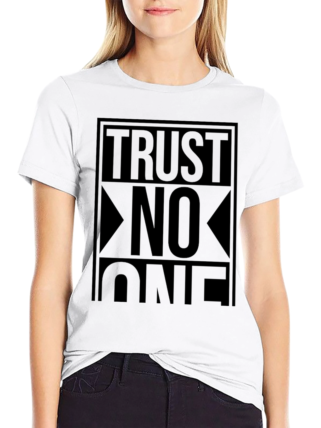 Black Trust No One Graphic Print Black T-Shirt view 9