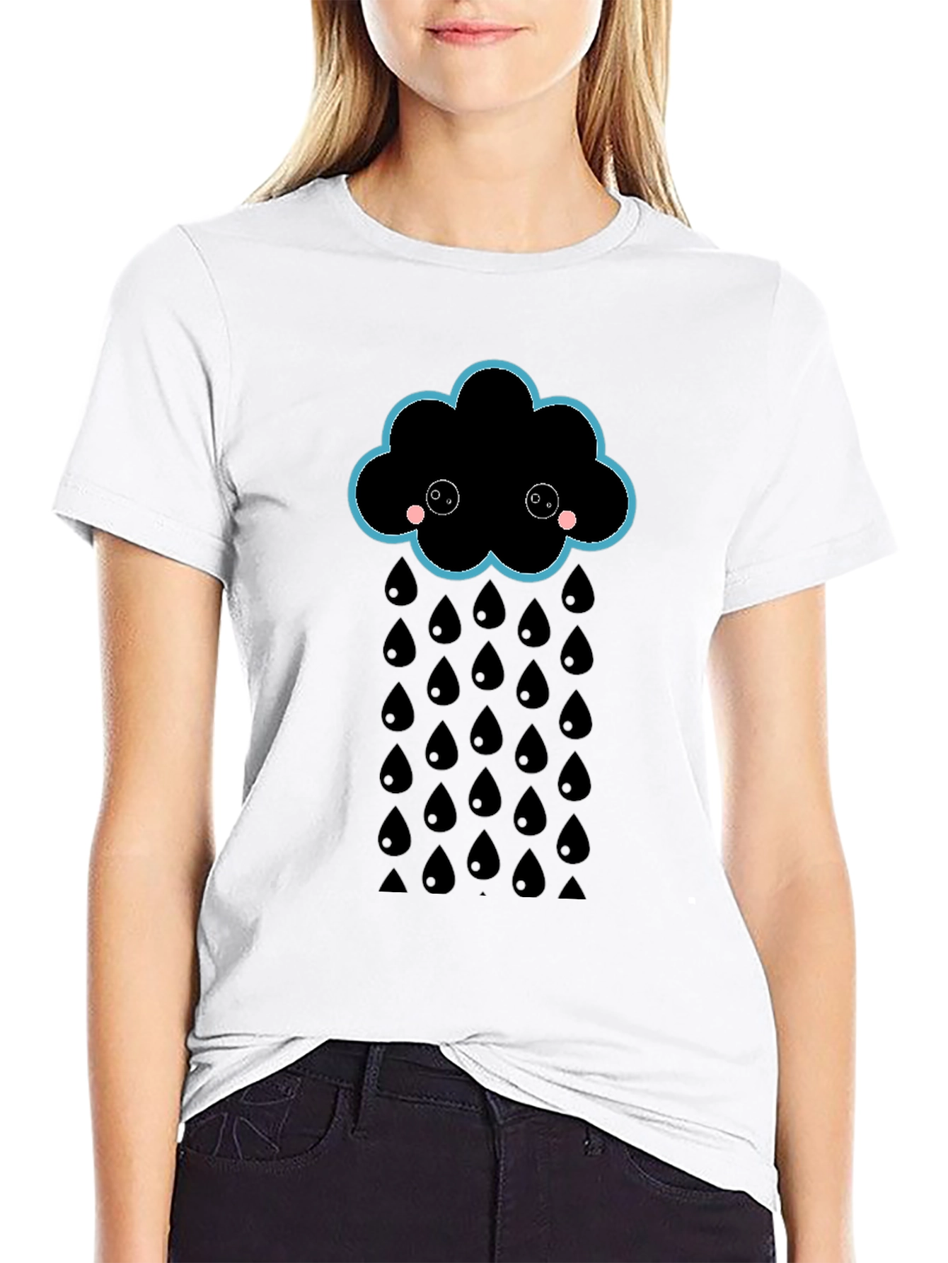 Black Cute Rainy Cloud Black T-Shirt view 9