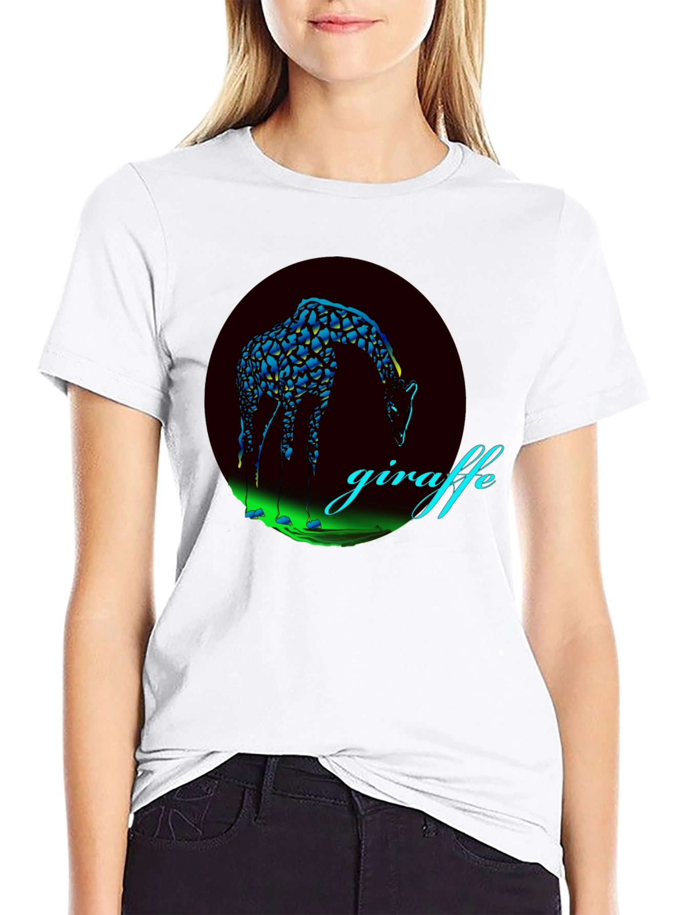 Black Giraffe Graphic Print Black T-Shirt view 9