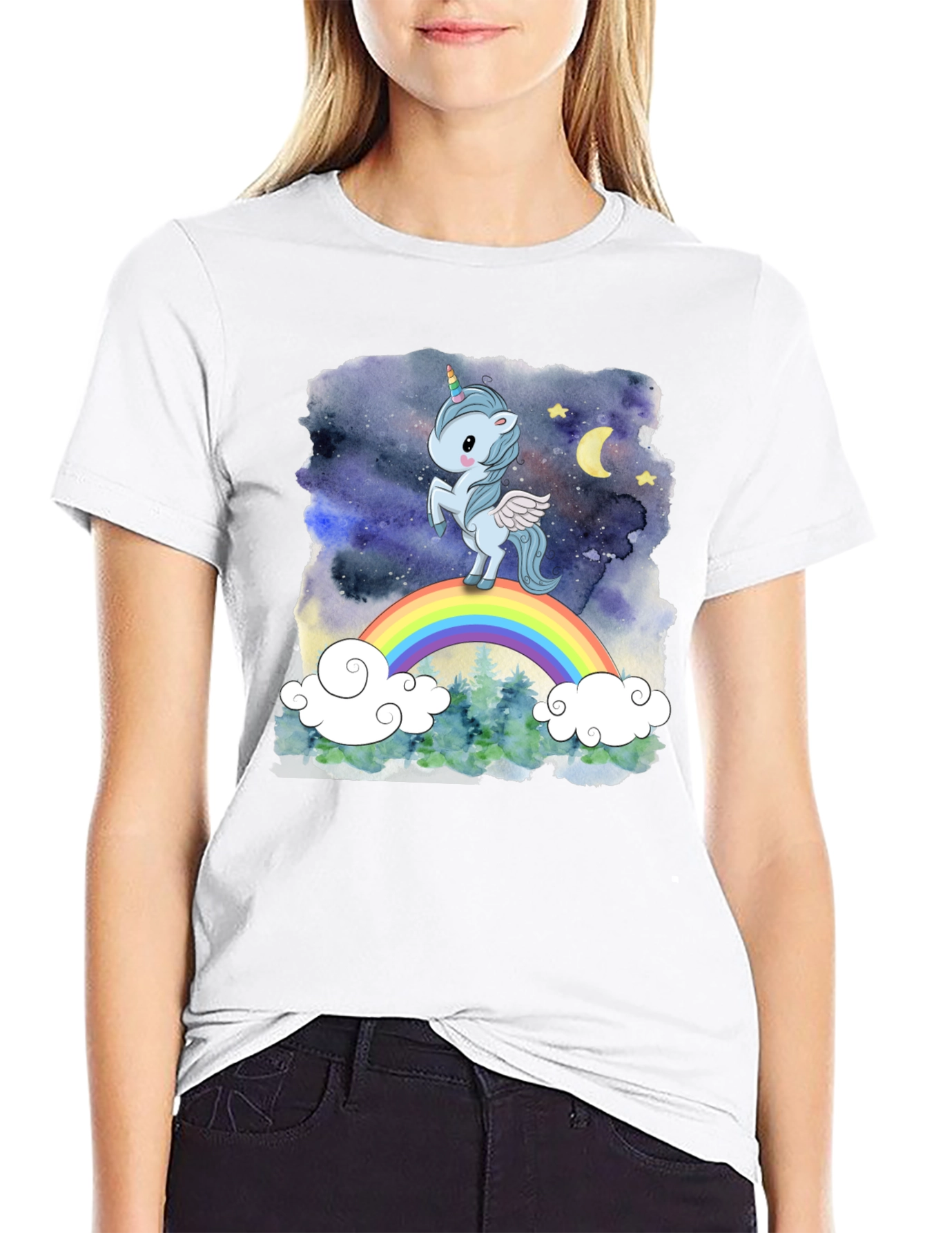 Black Unicorn Rainbow Graphic Tee view 9