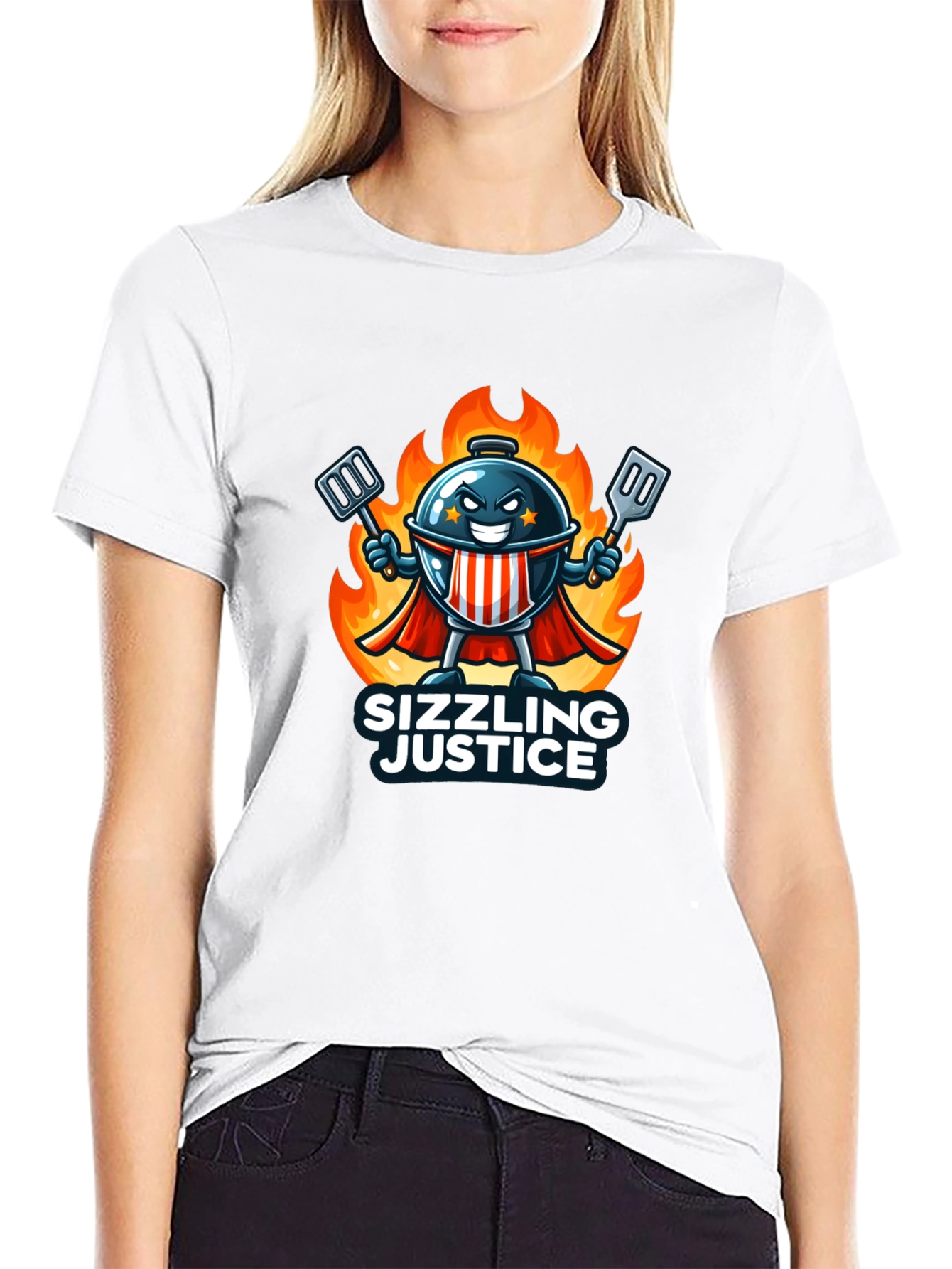 Black Sizzling Justice T-Shirt - Grill Master Hero Design view 9