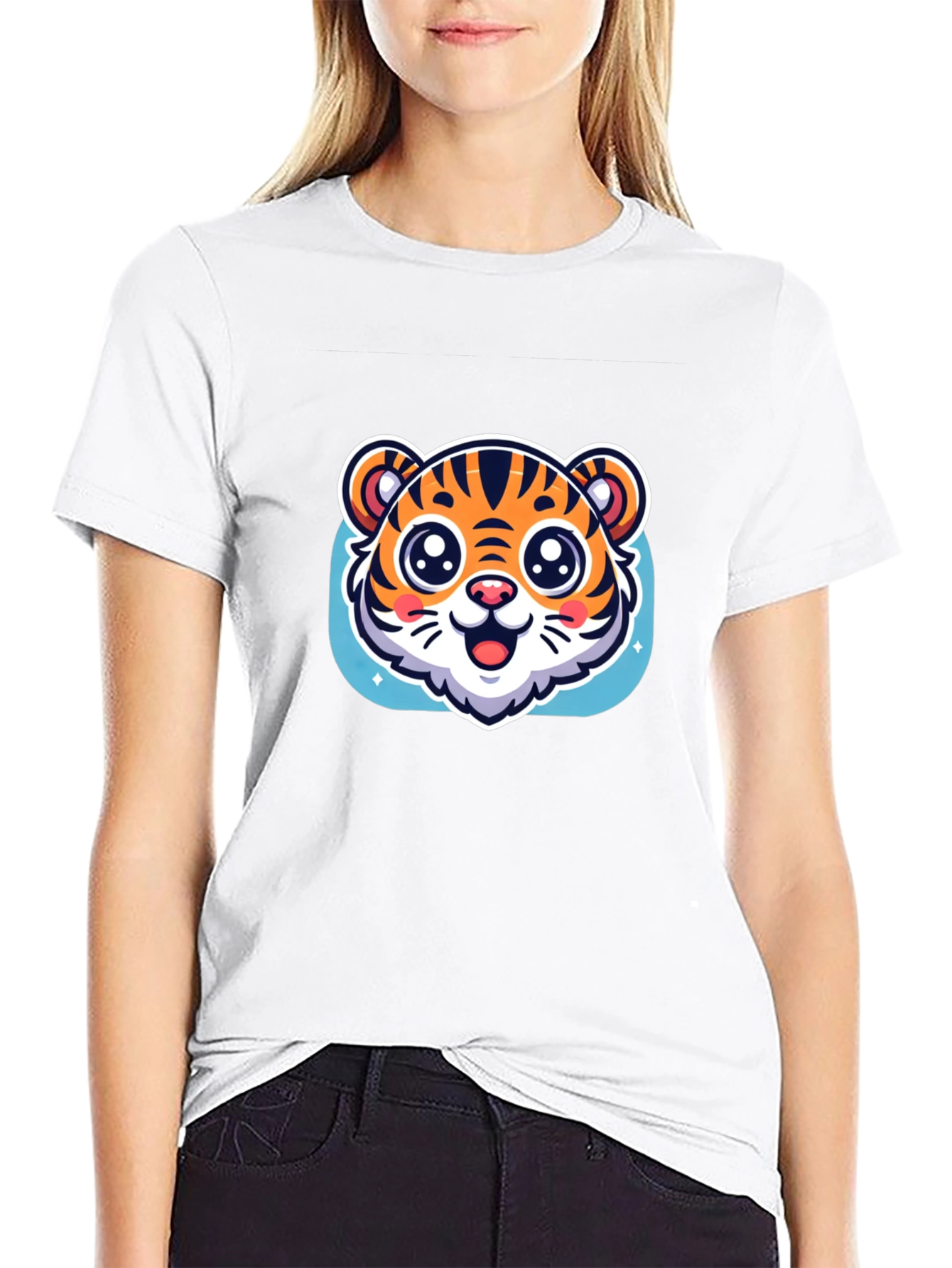 Black Cute Tiger Graphic Black T-Shirt view 9