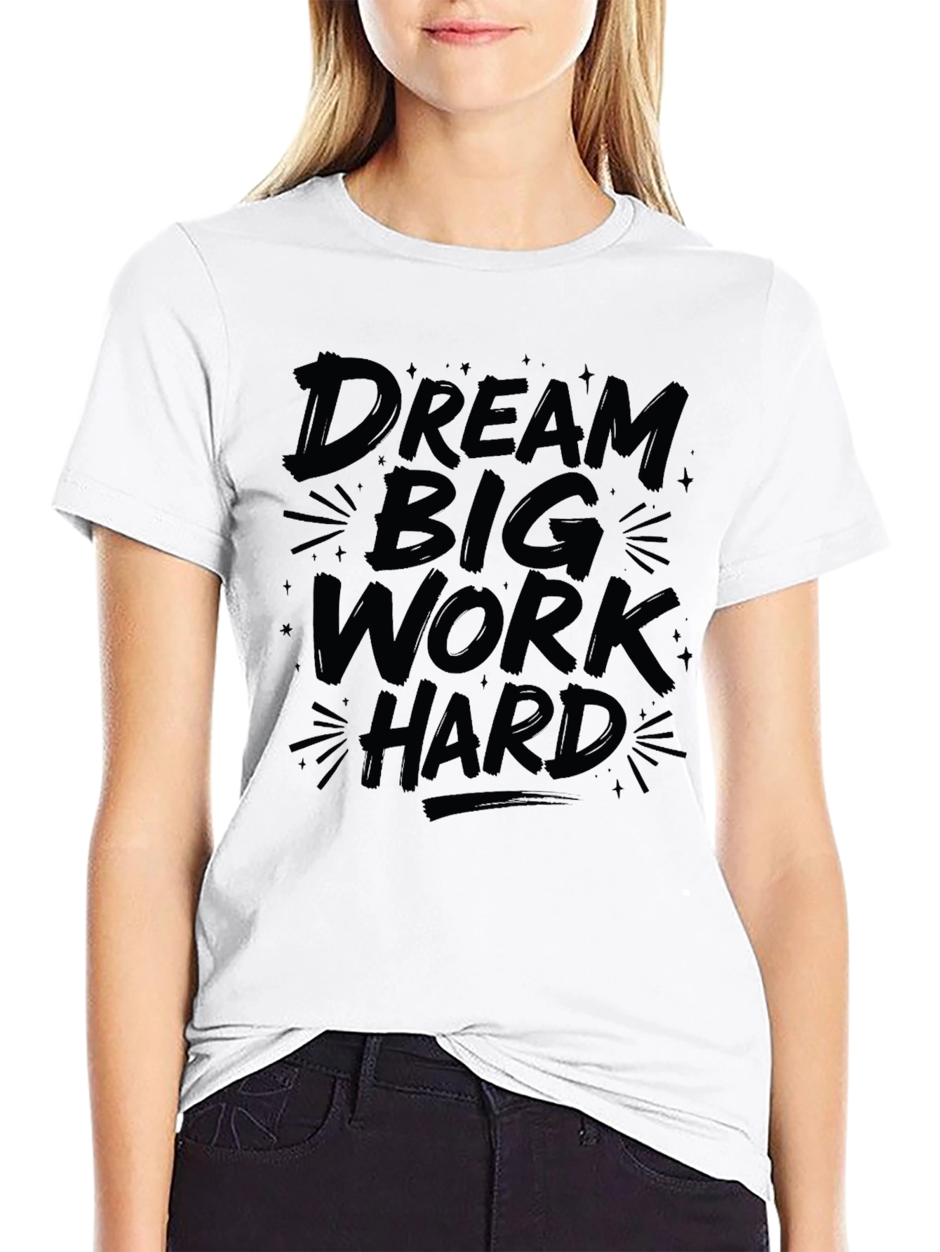 Black Dream Big Work Hard Graphic Tee - Black Cotton T-Shirt view 9