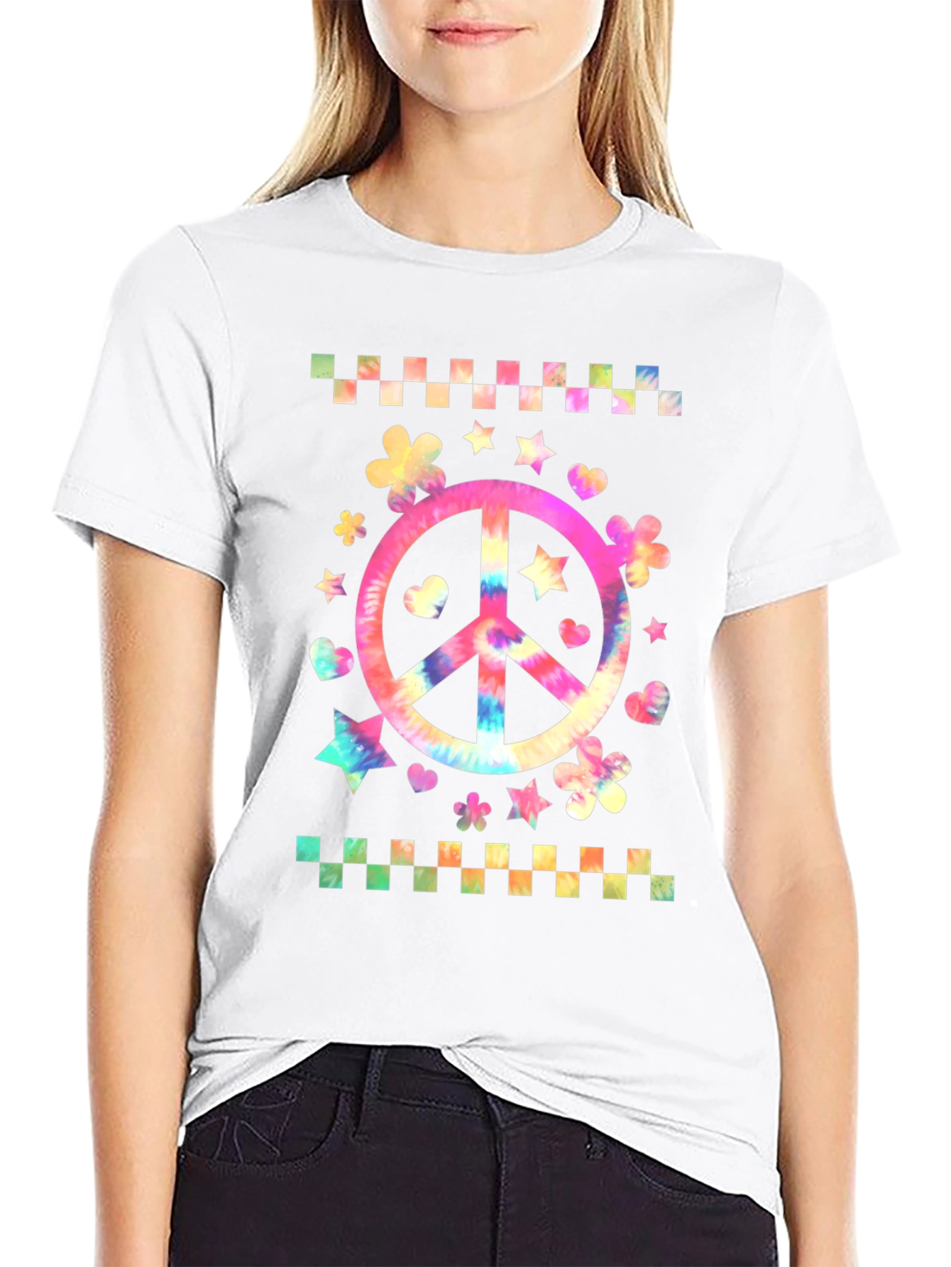 Black Tie-Dye Peace Sign Graphic Tee view 9
