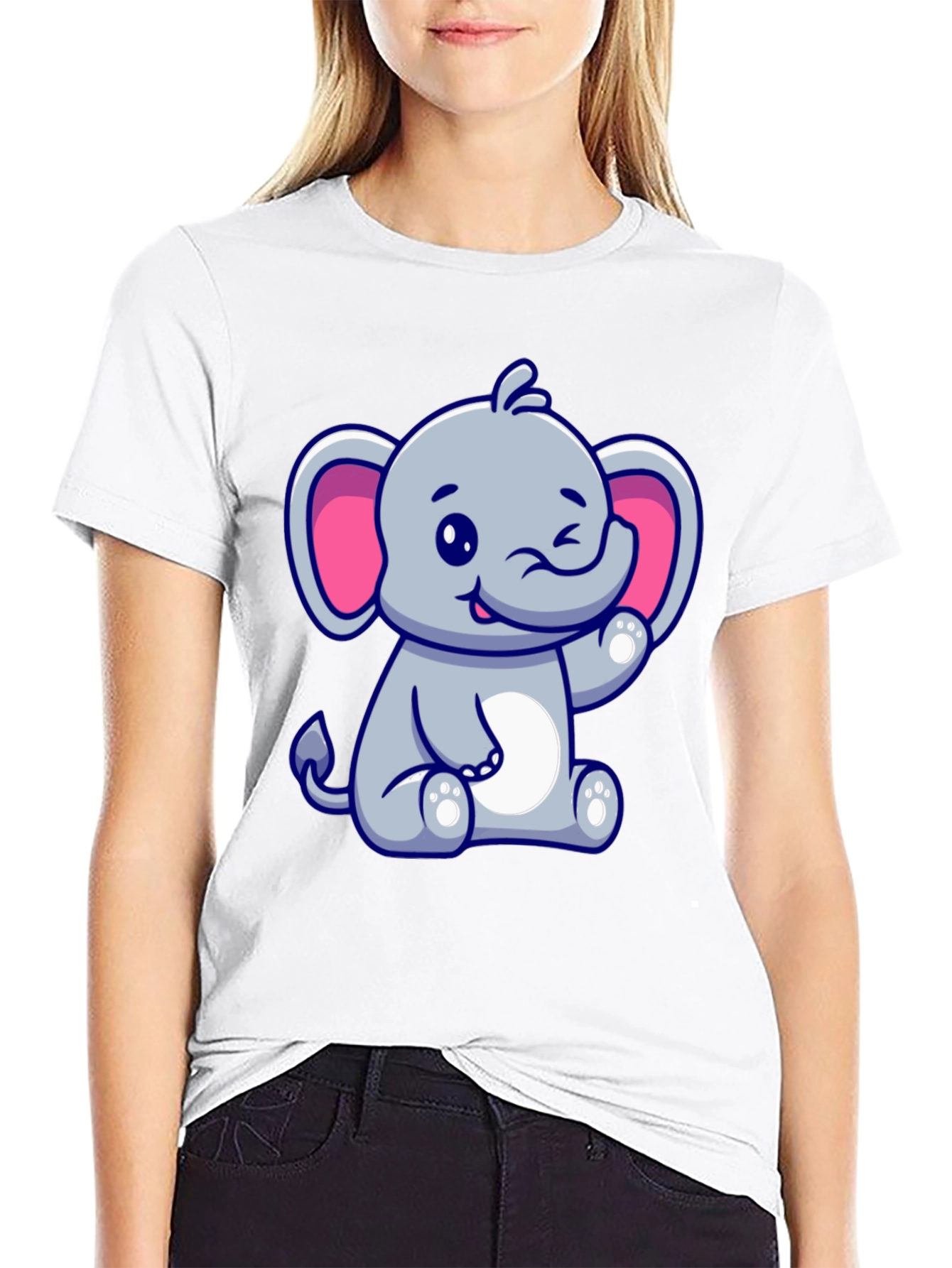 Black Cute Cartoon Elephant Graphic Tee - Black Cotton Shirt view 9