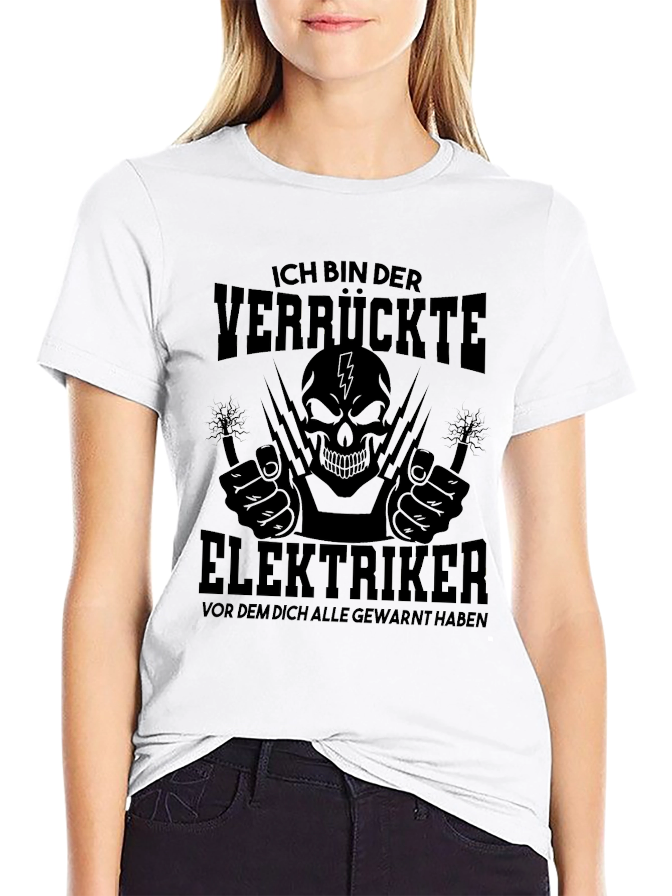 Black Crazy Electrician Skull Graphic Tee view 9