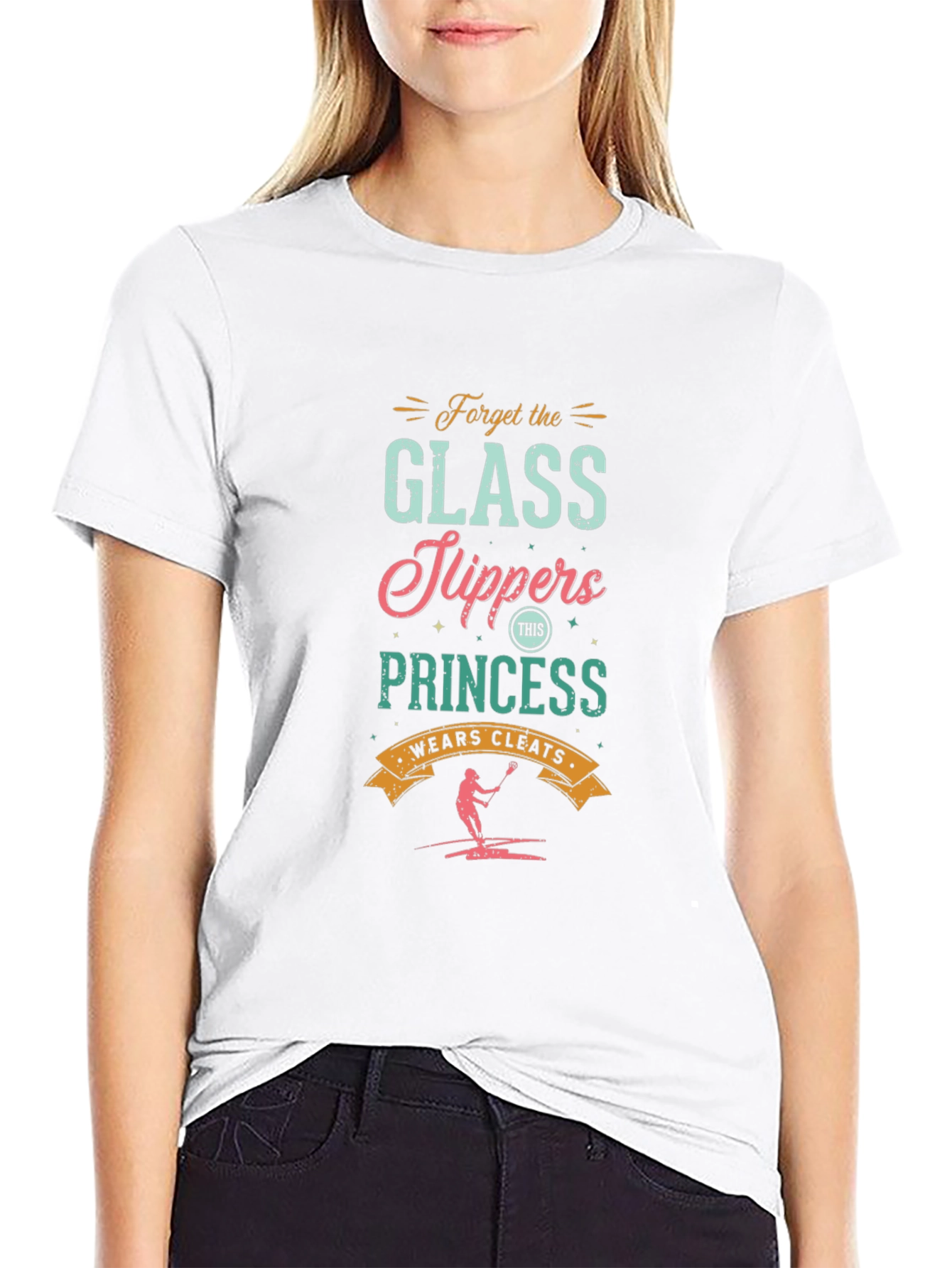 Black Forget Glass Slippers, Lacrosse Princess Graphic Tee view 9