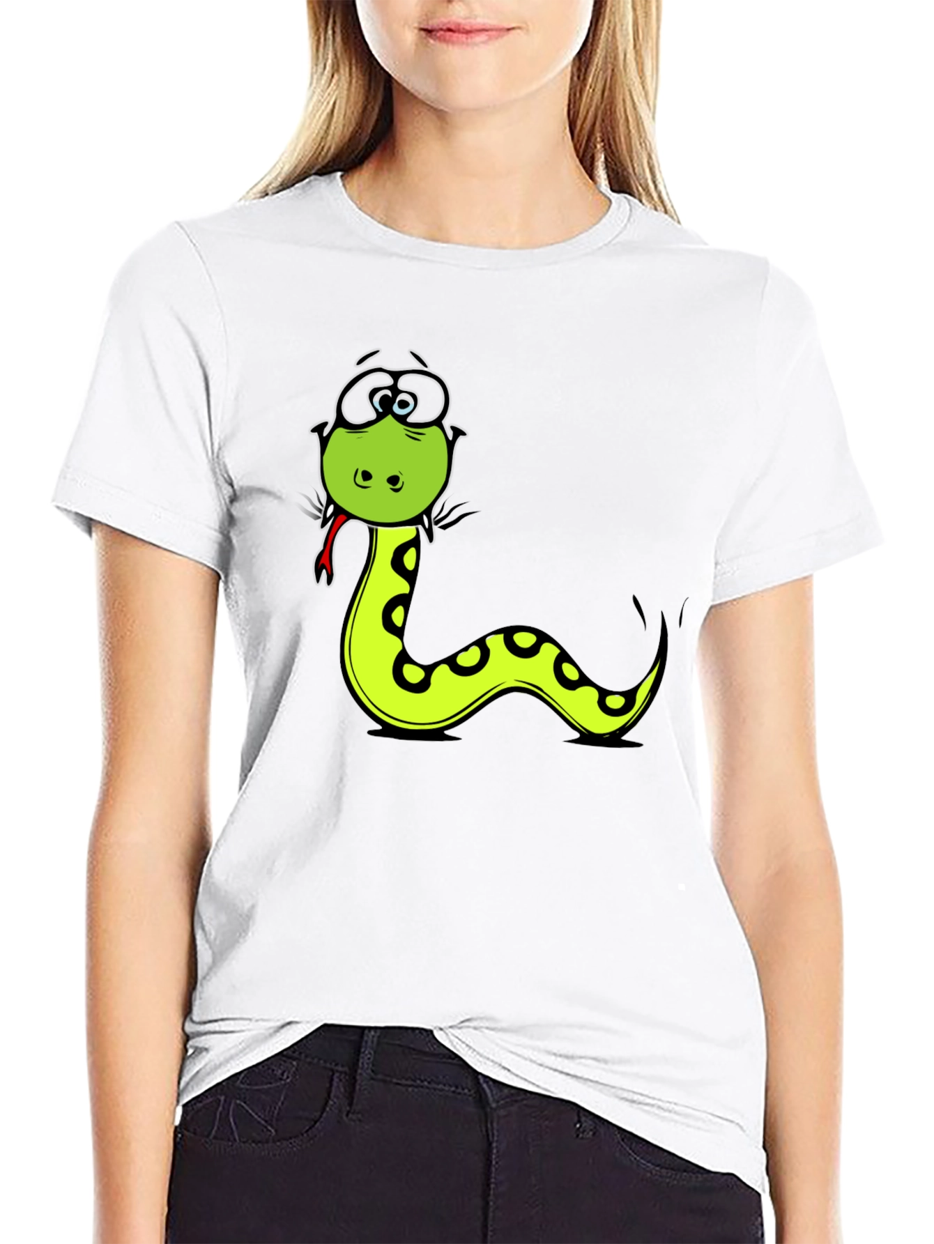Black Funny Snake Cartoon Graphic T-Shirt view 9