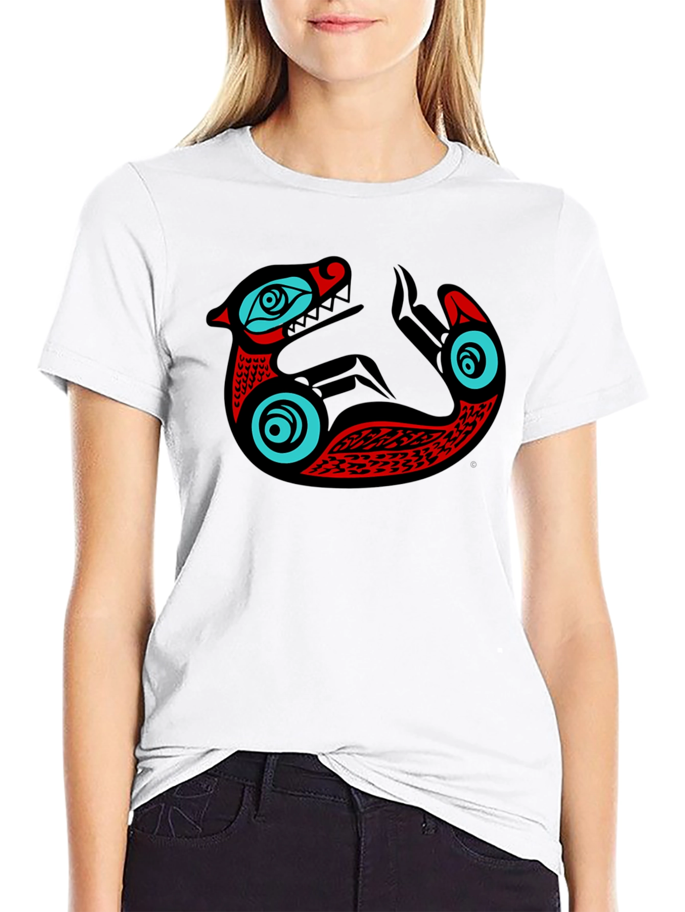 Black Native Style Sea Serpent Graphic Black T-Shirt view 9