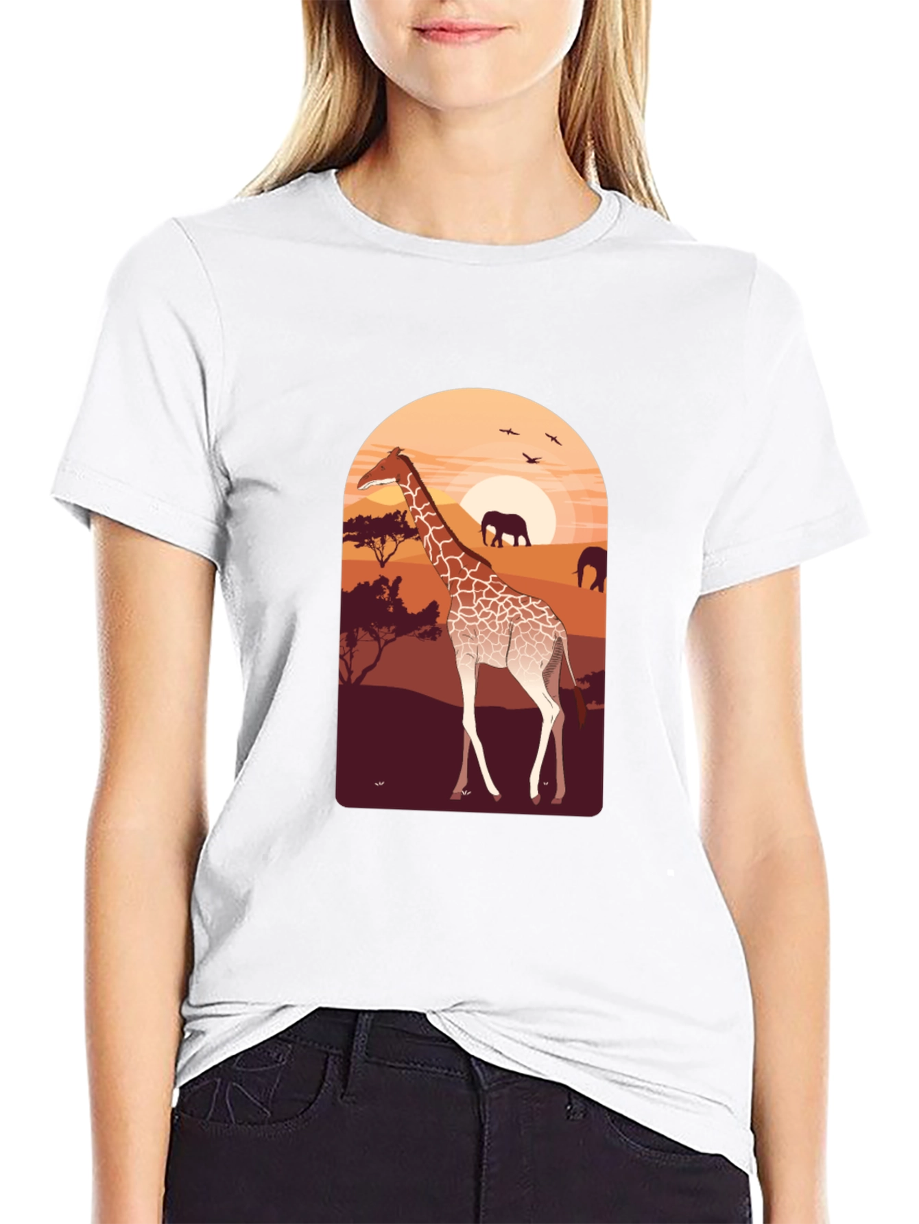 Black Safari Giraffe Graphic Tee - Unisex Black T-Shirt view 9