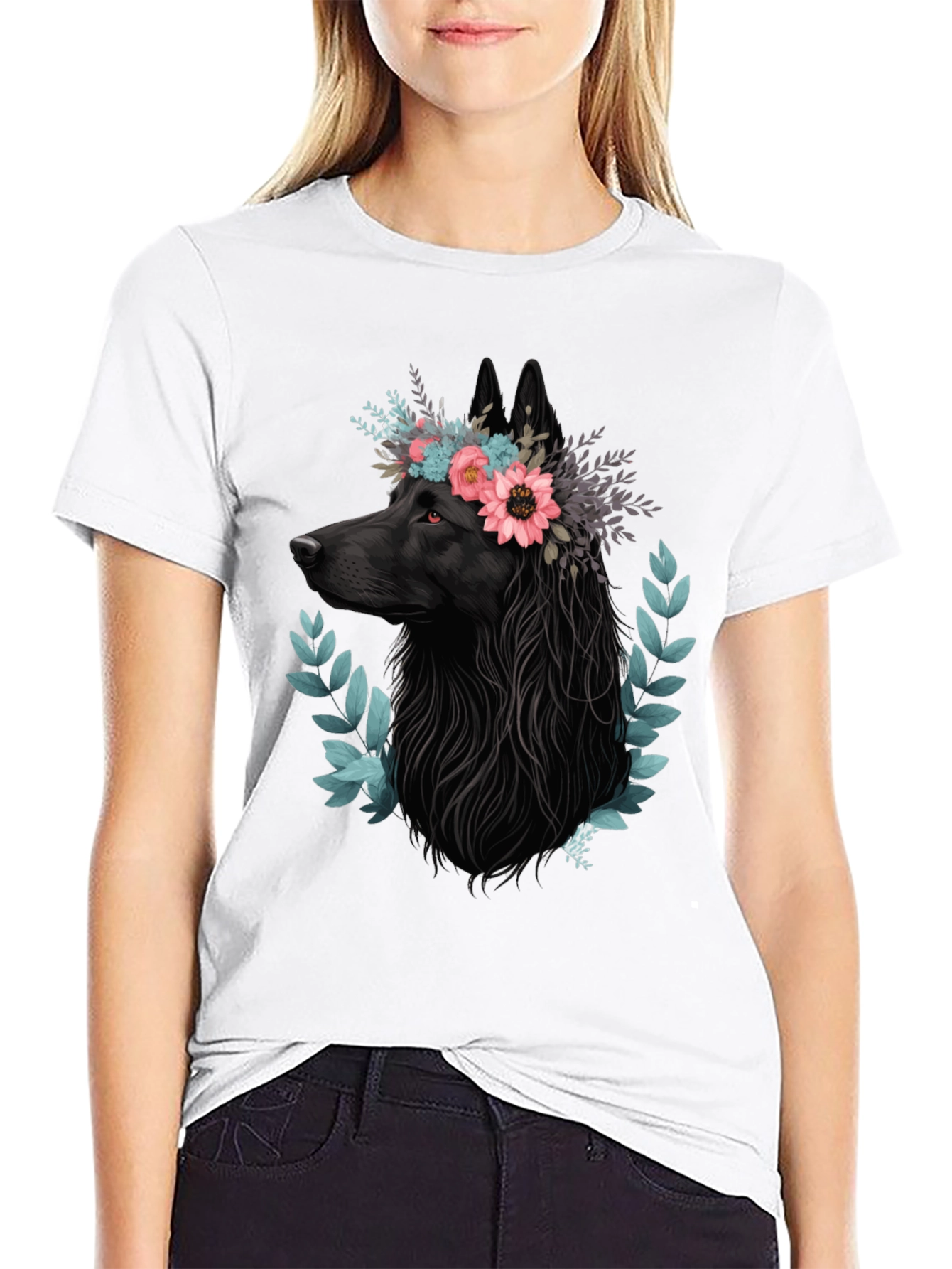 Black Black Wolf Floral Crown T-Shirt view 9