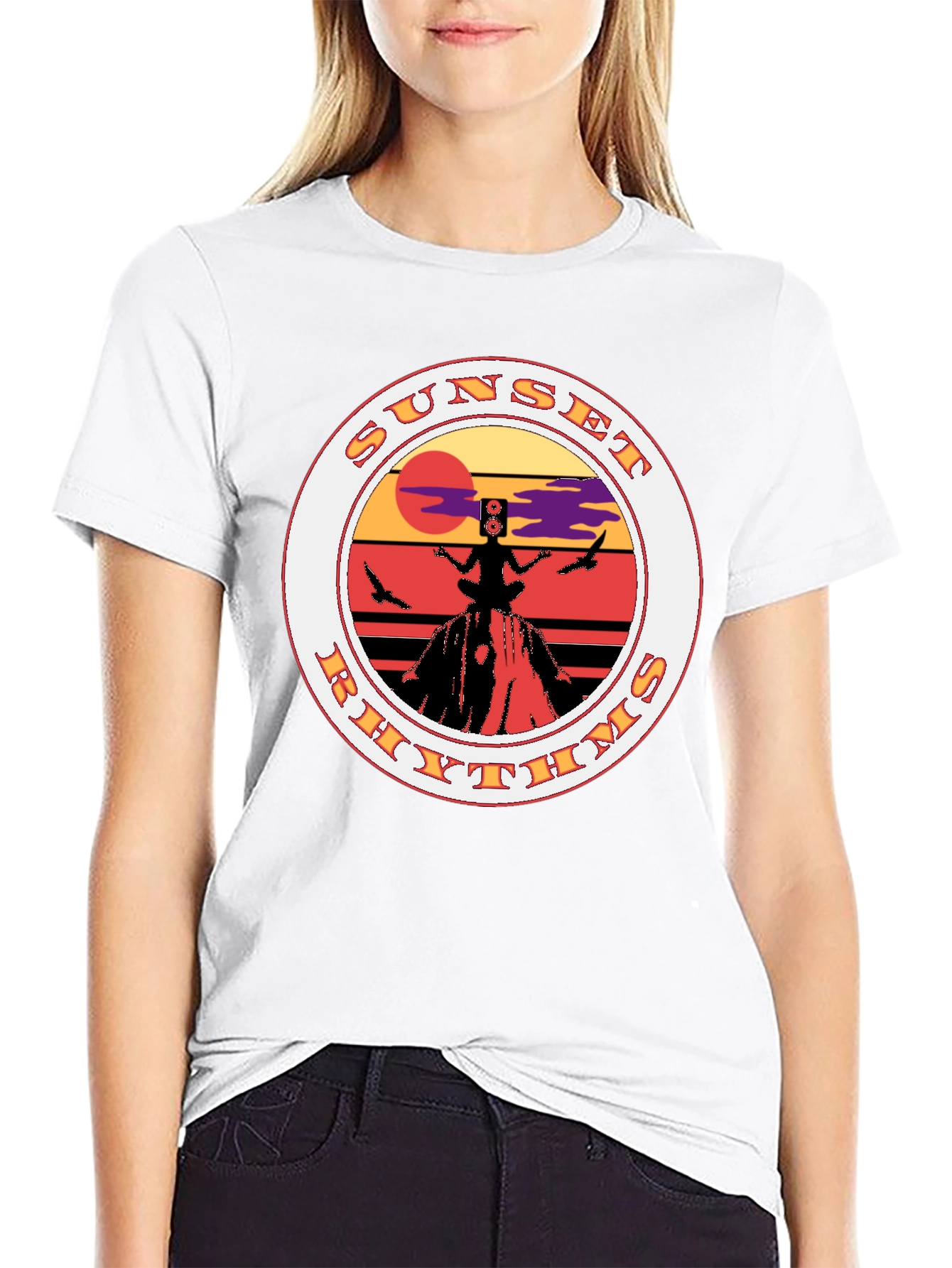 Black Sunset Rhythms Graphic Tee view 9