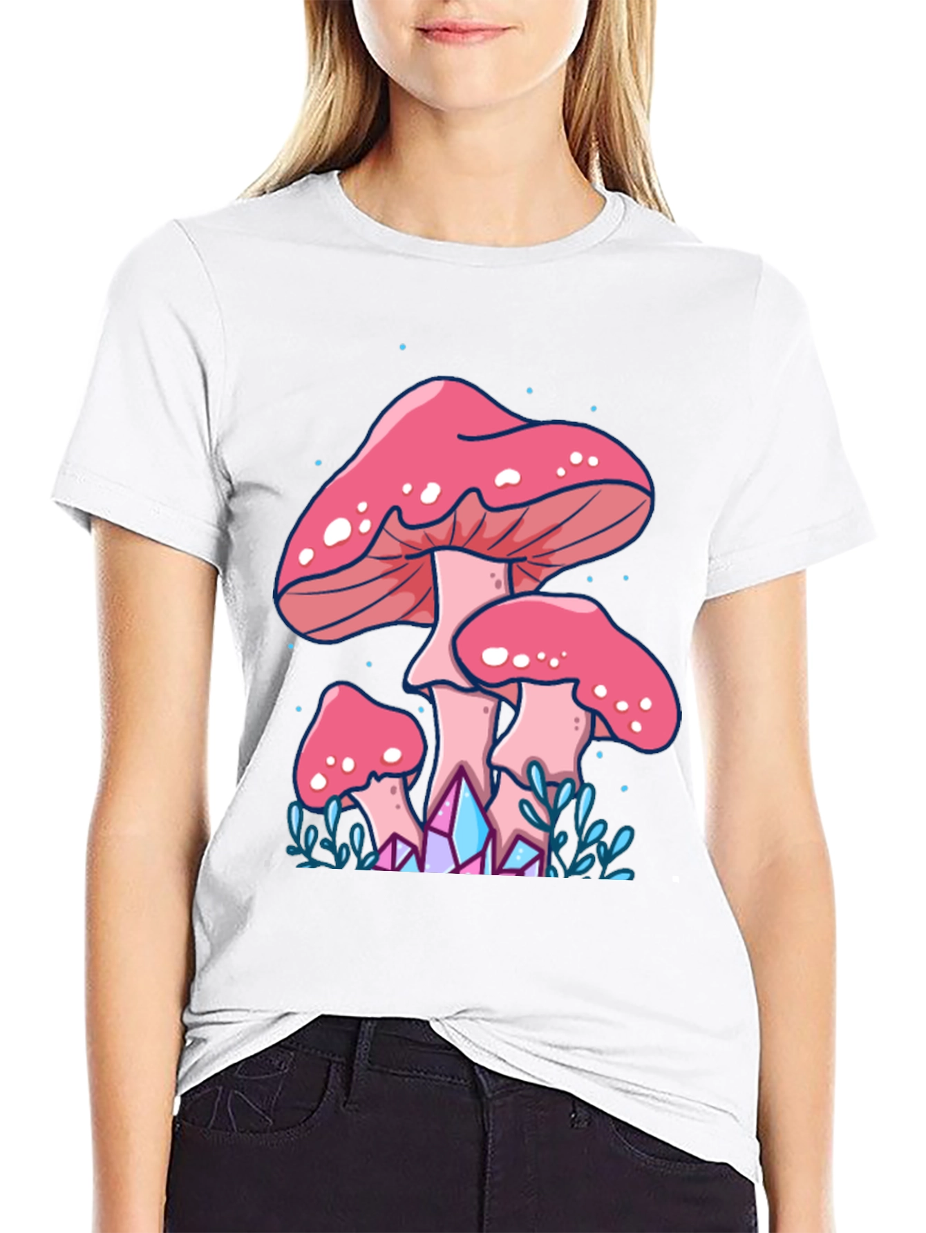 Black Mushroom Graphic Tee - Trippy Forest Design view 9