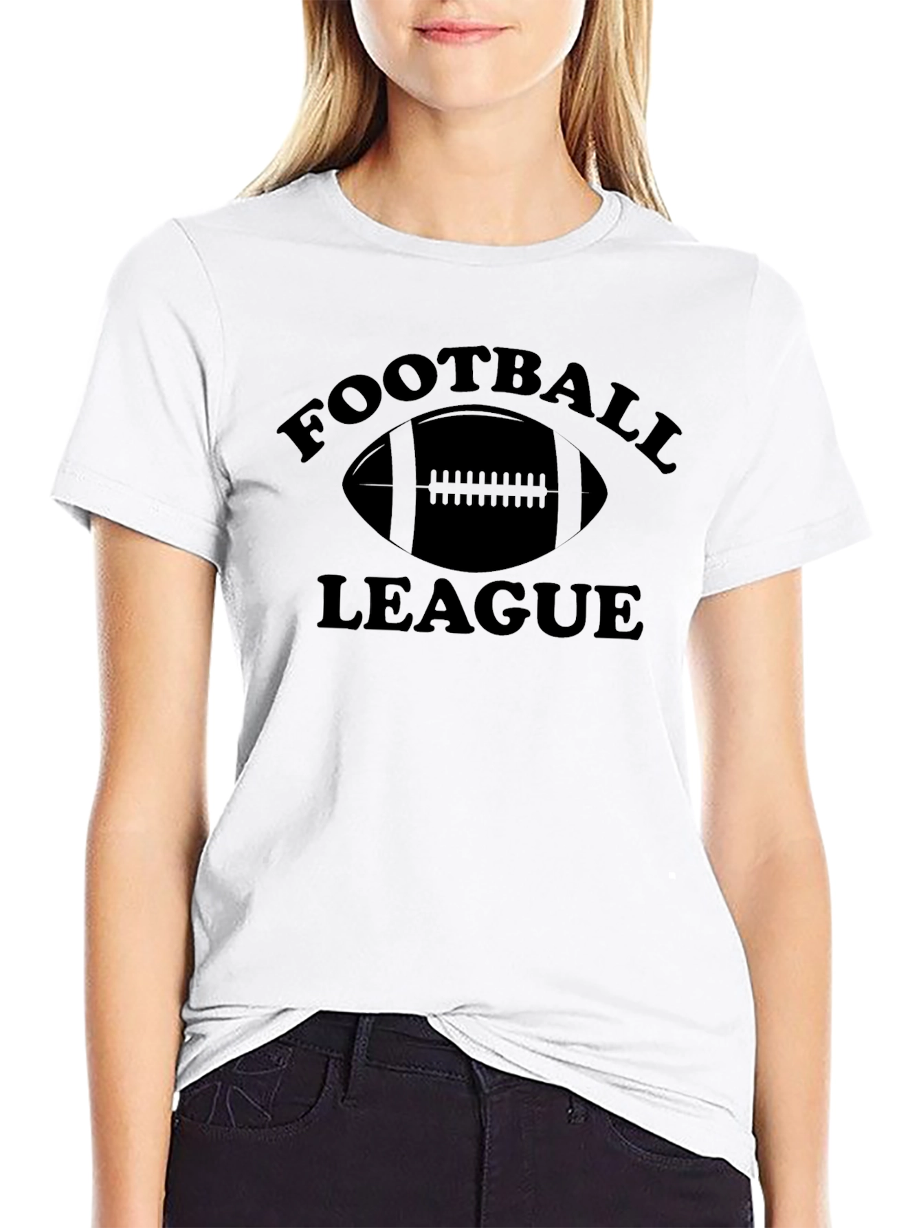 Black Football League Graphic Tee - Classic Black Cotton T-Shirt view 9