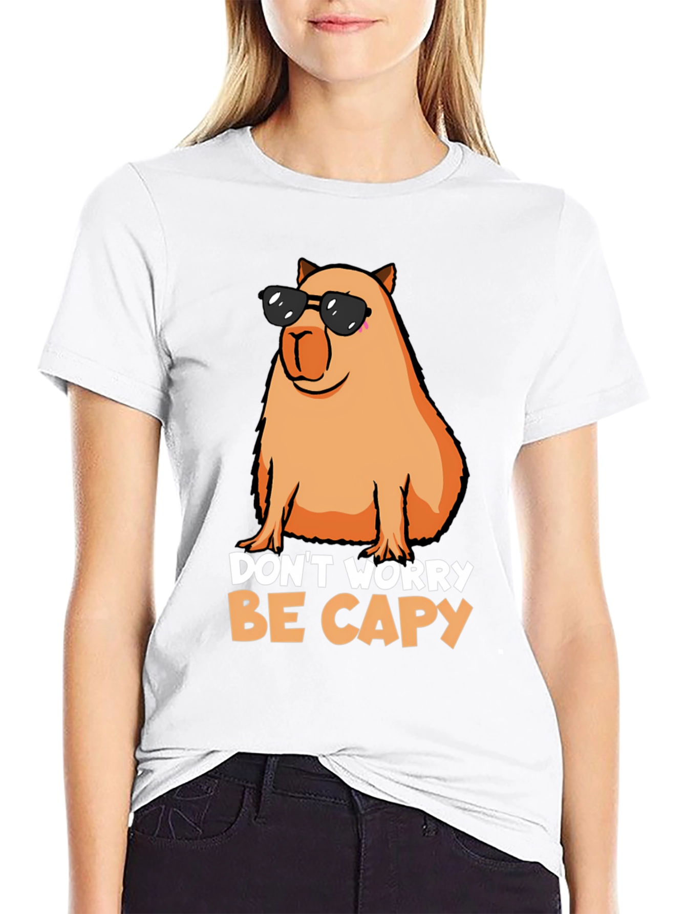 Black Don't Worry Be Capy T-Shirt view 9