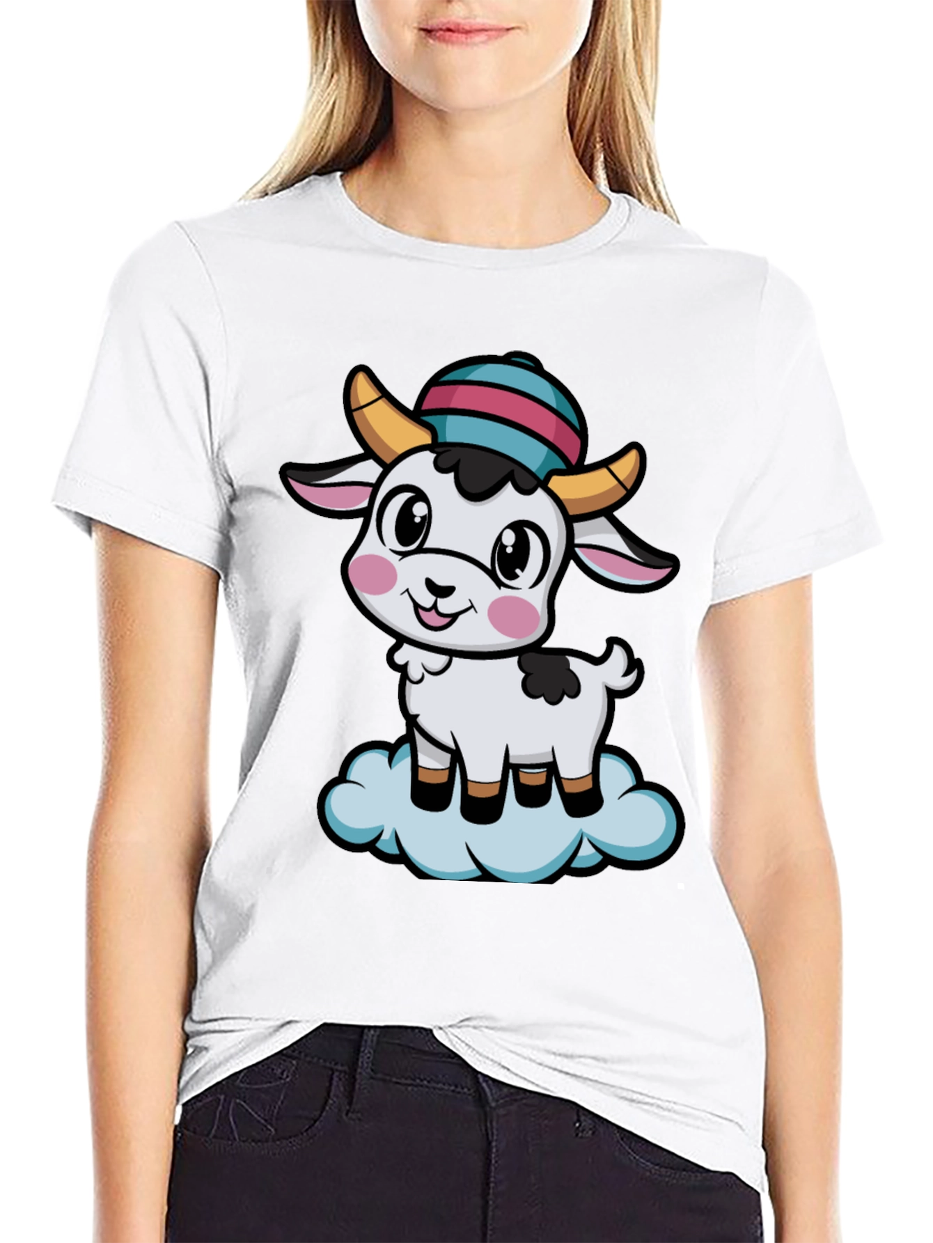 Black Cute Goat Cartoon T-Shirt view 9