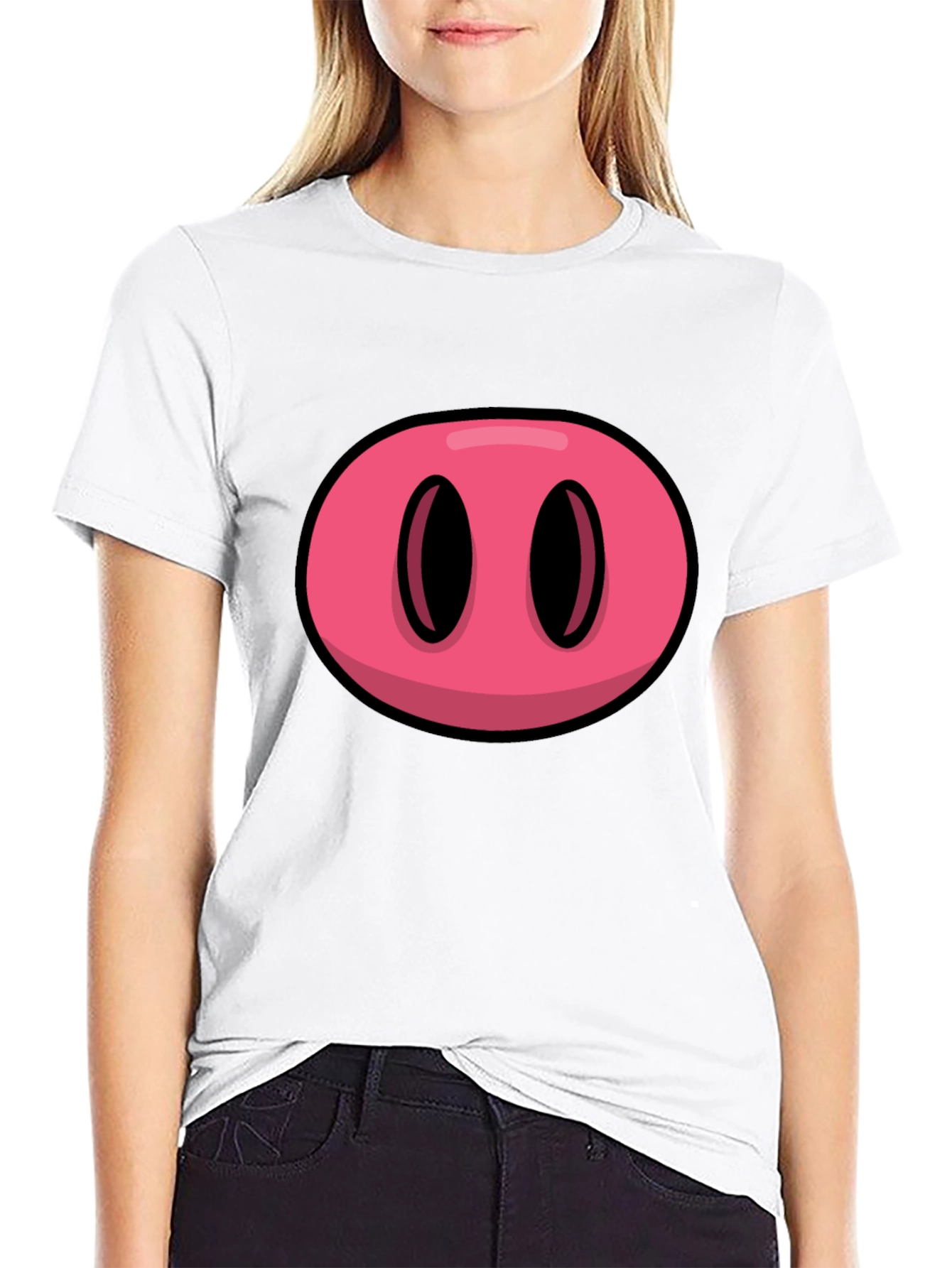 Black Cartoon Pig Nose Graphic Black T-Shirt view 9