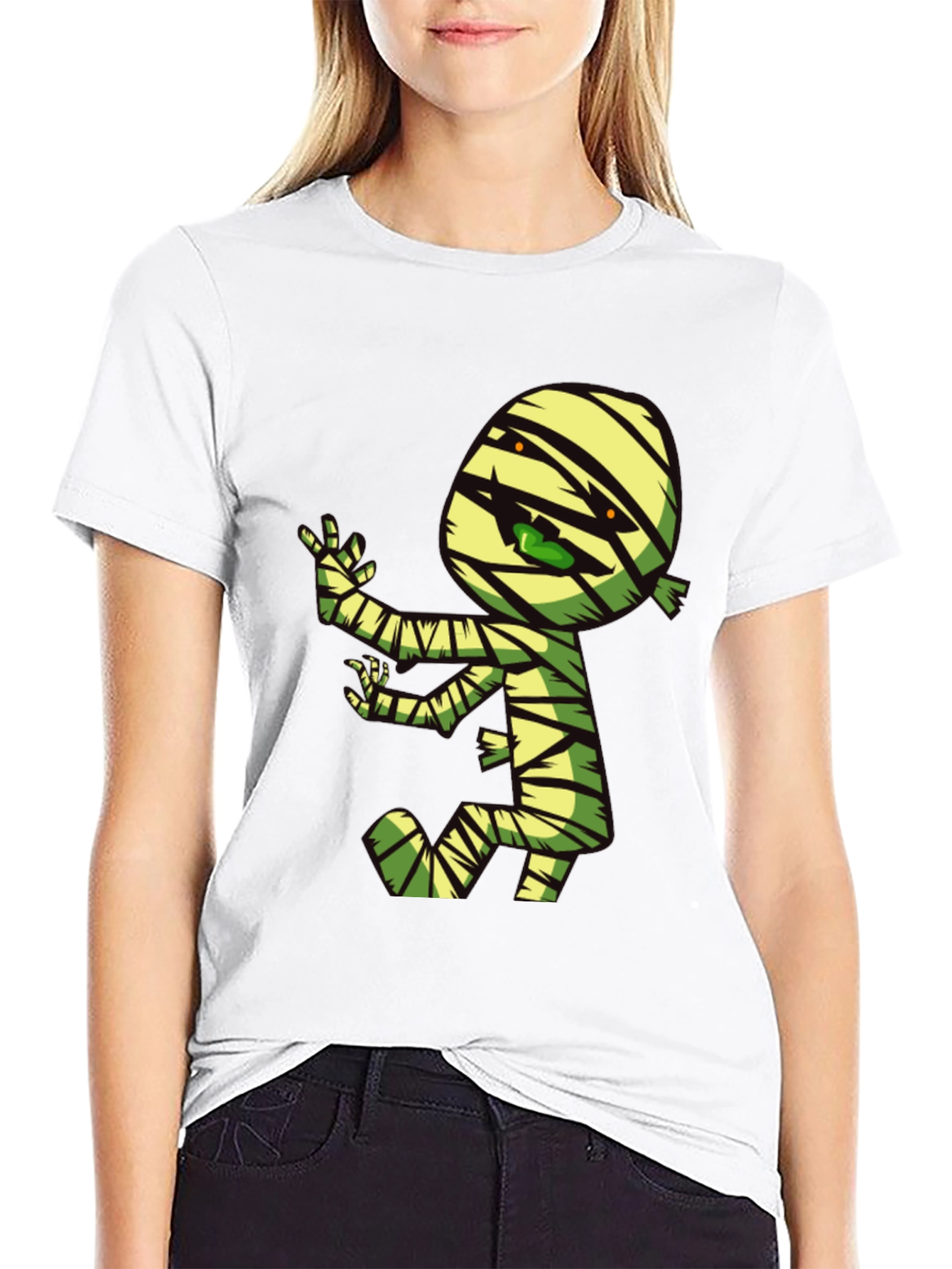 Black Cartoon Mummy Graphic T-Shirt - Spooky Fun! view 9