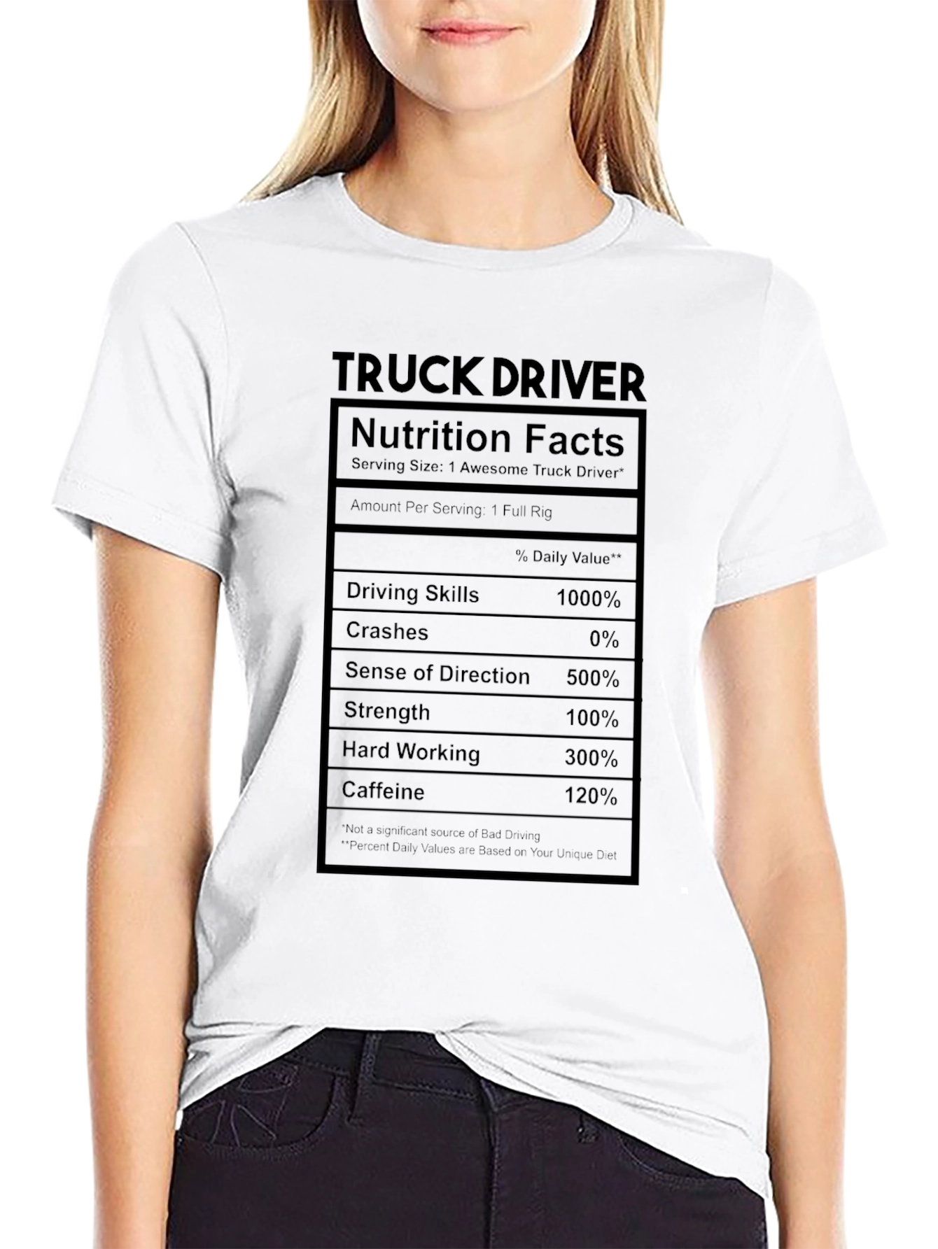 Black Truck Driver Nutrition Facts Graphic T-Shirt view 9