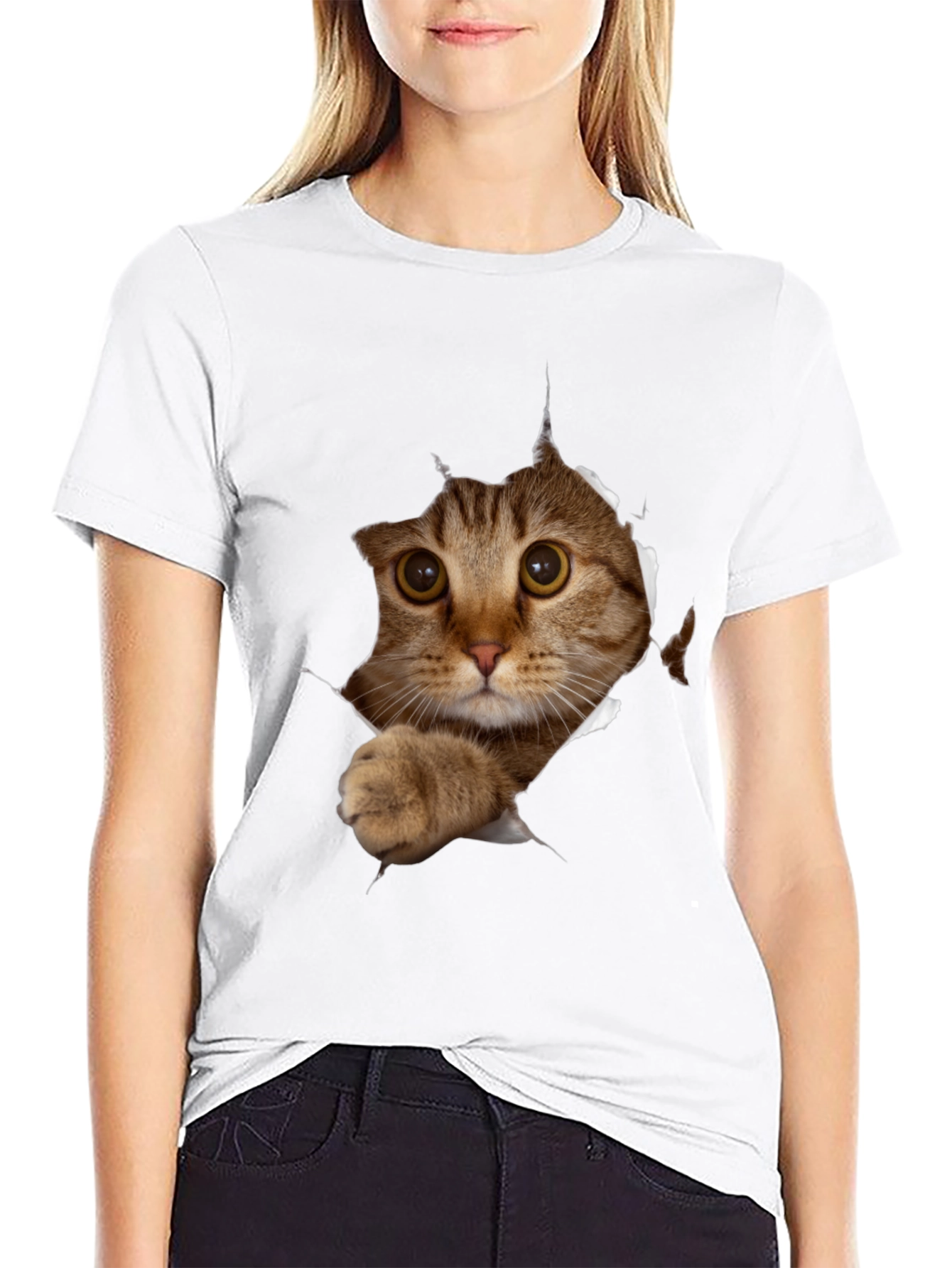 Black Cat Peeking T-Shirt - 3D Graphic Tee view 9