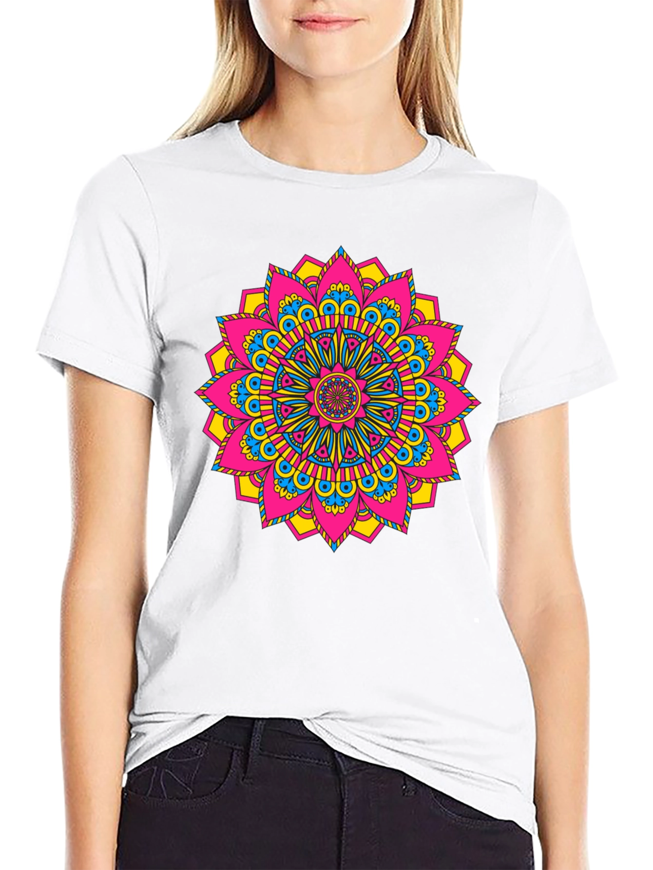 Black Vibrant Mandala Graphic Tee - Black Cotton Blend view 9