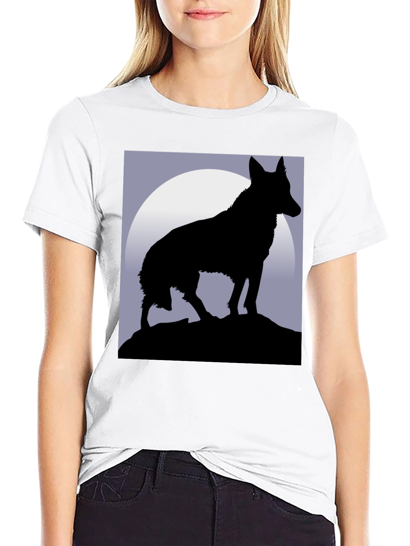 Black Wolf Silhouette Black T-Shirt view 9