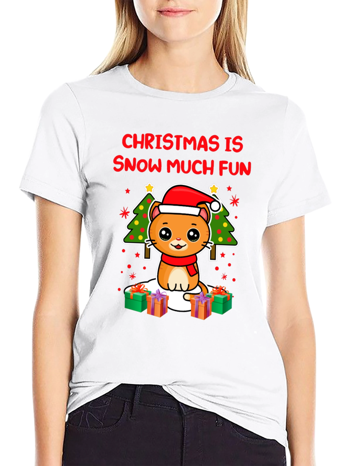 Black Christmas Cat T-Shirt - Snow Much Fun! view 9