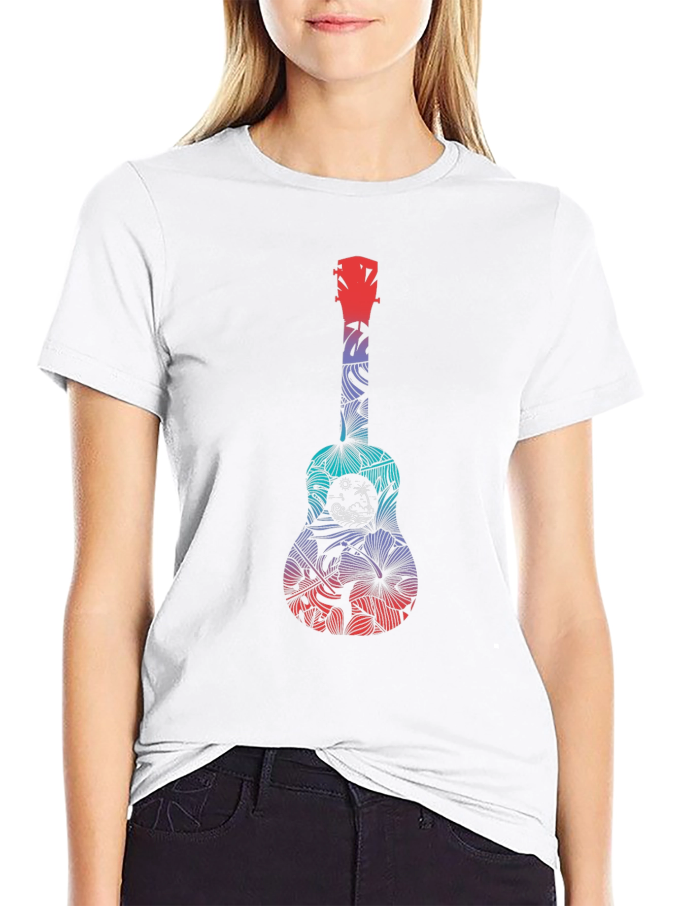 Black Tropical Ukulele Graphic Tee - Black Cotton T-Shirt view 9