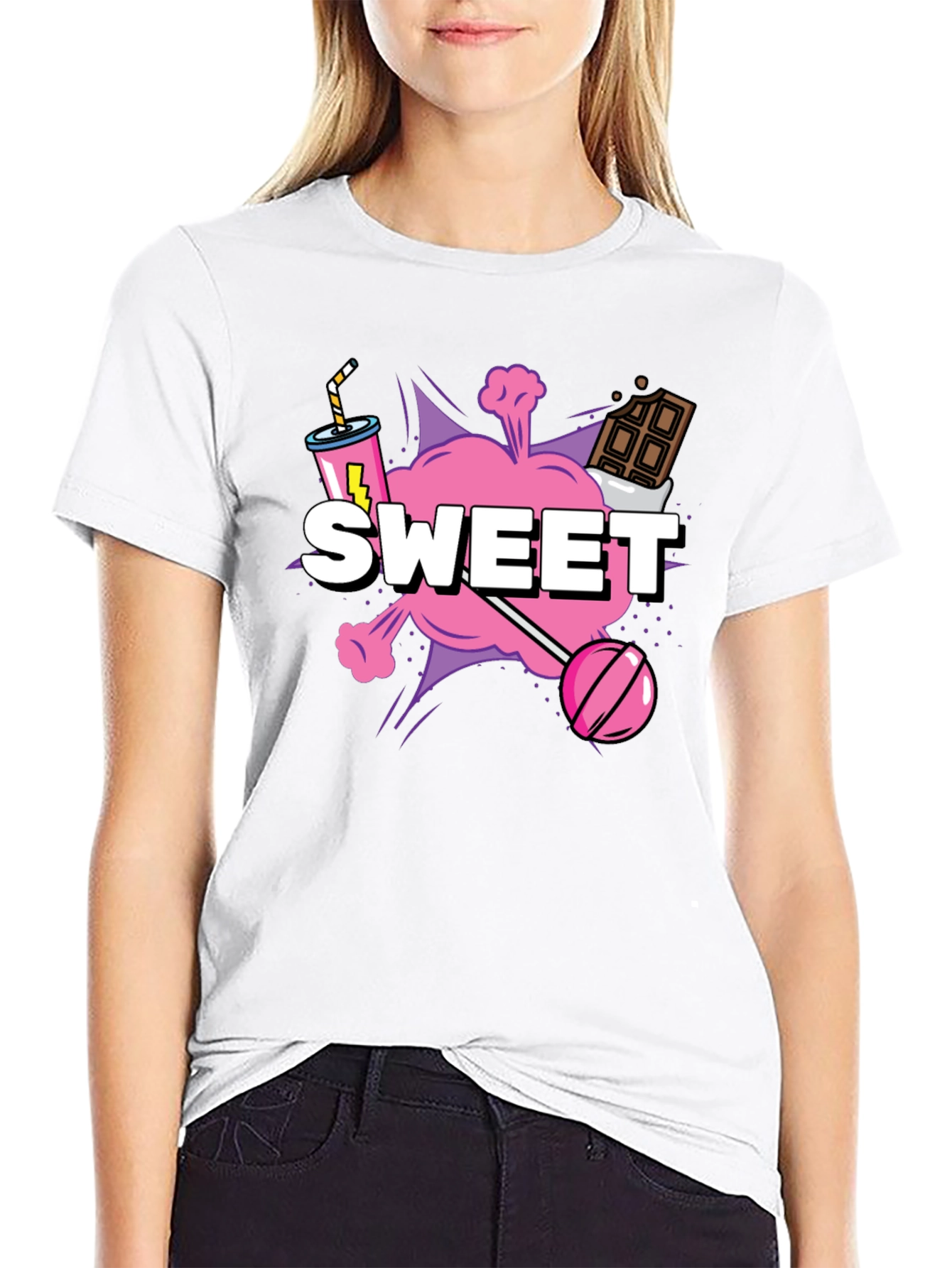 Black Sweet Treat Graphic Tee - Black Cotton T-Shirt view 9