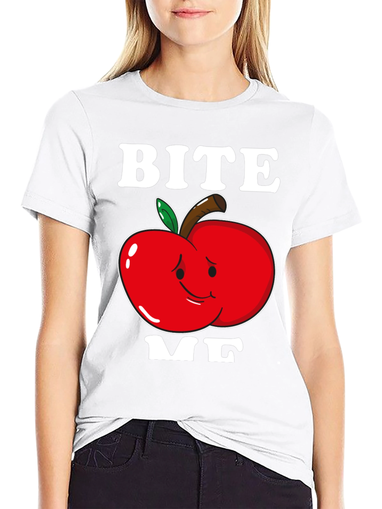 Black Bite Me Apple T-Shirt - Funny Graphic Tee view 9