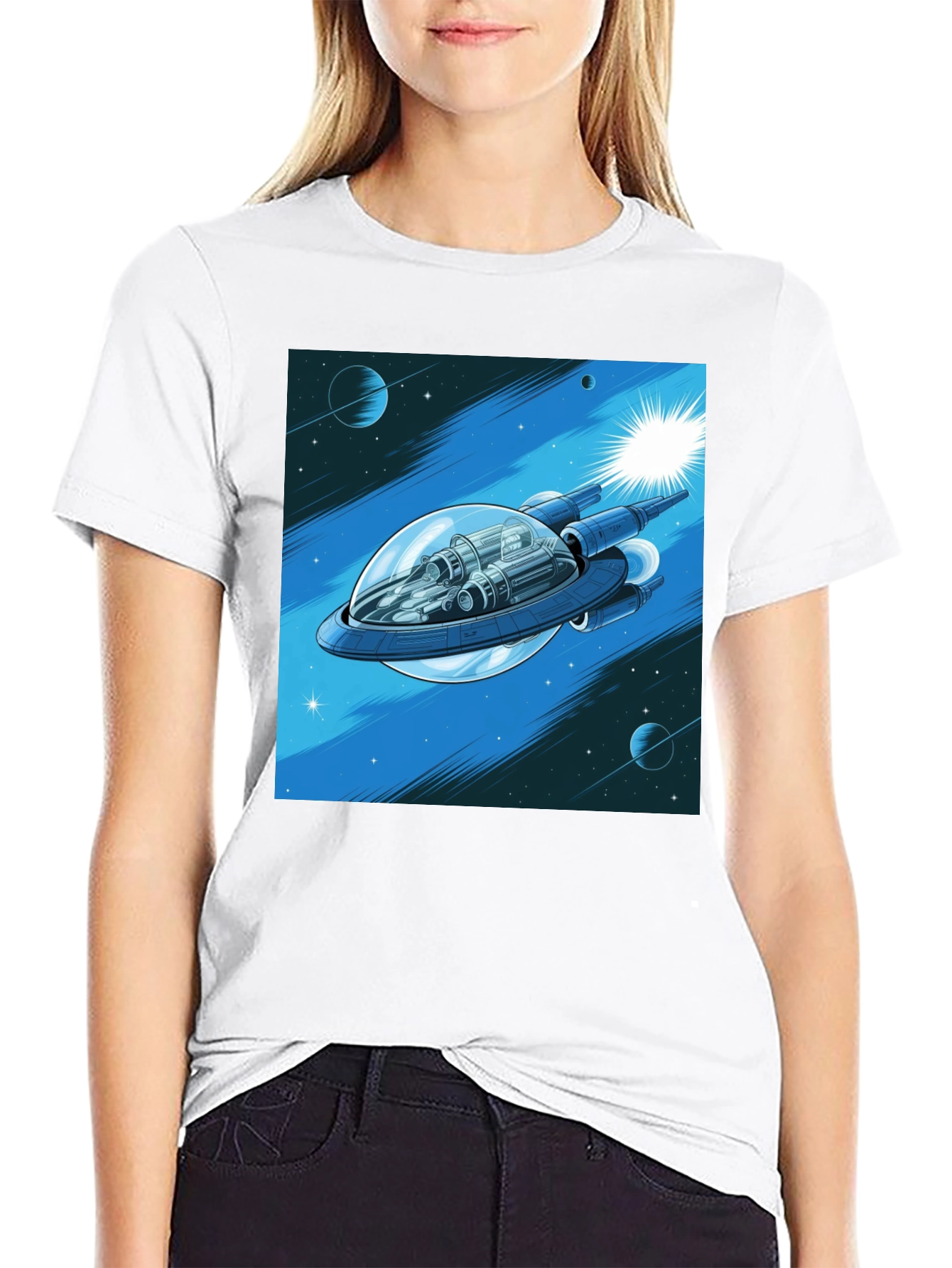 Black Sci-Fi Spaceship Graphic T-Shirt view 9