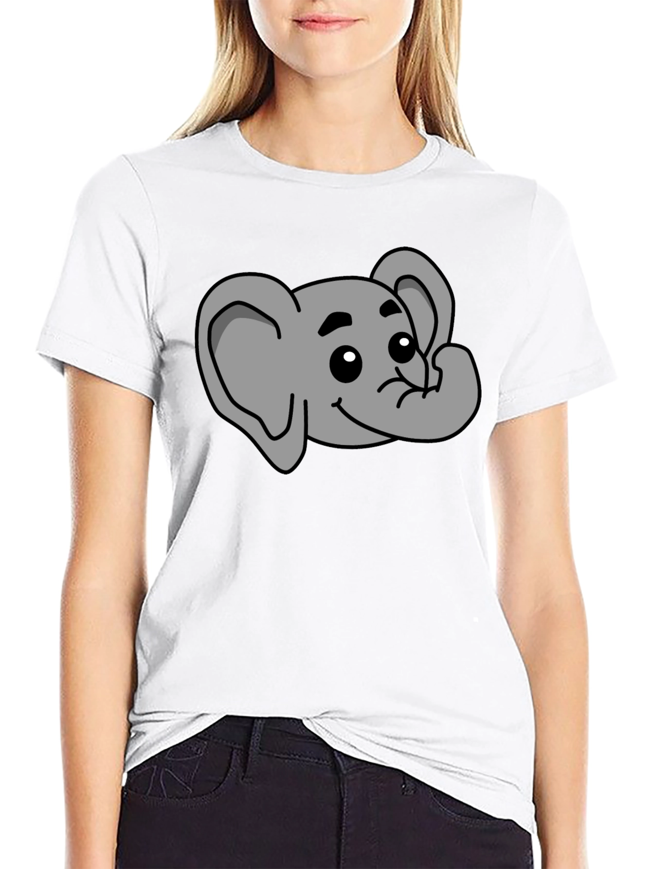 Black Cute Elephant Graphic T-Shirt - Black Cotton Tee view 9