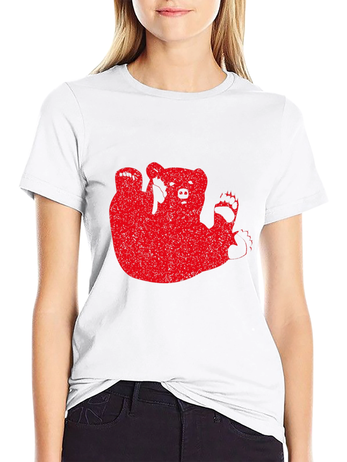 Black Red Bear Graphic Black T-Shirt Casual Wear view 9