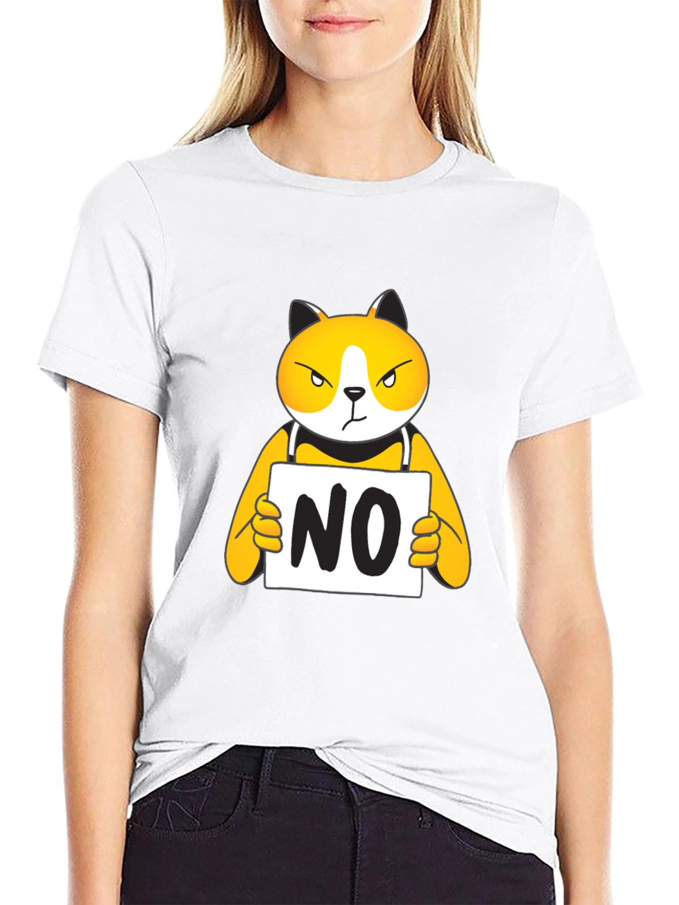 Black Funny 'NO' Cat Graphic T-Shirt view 9