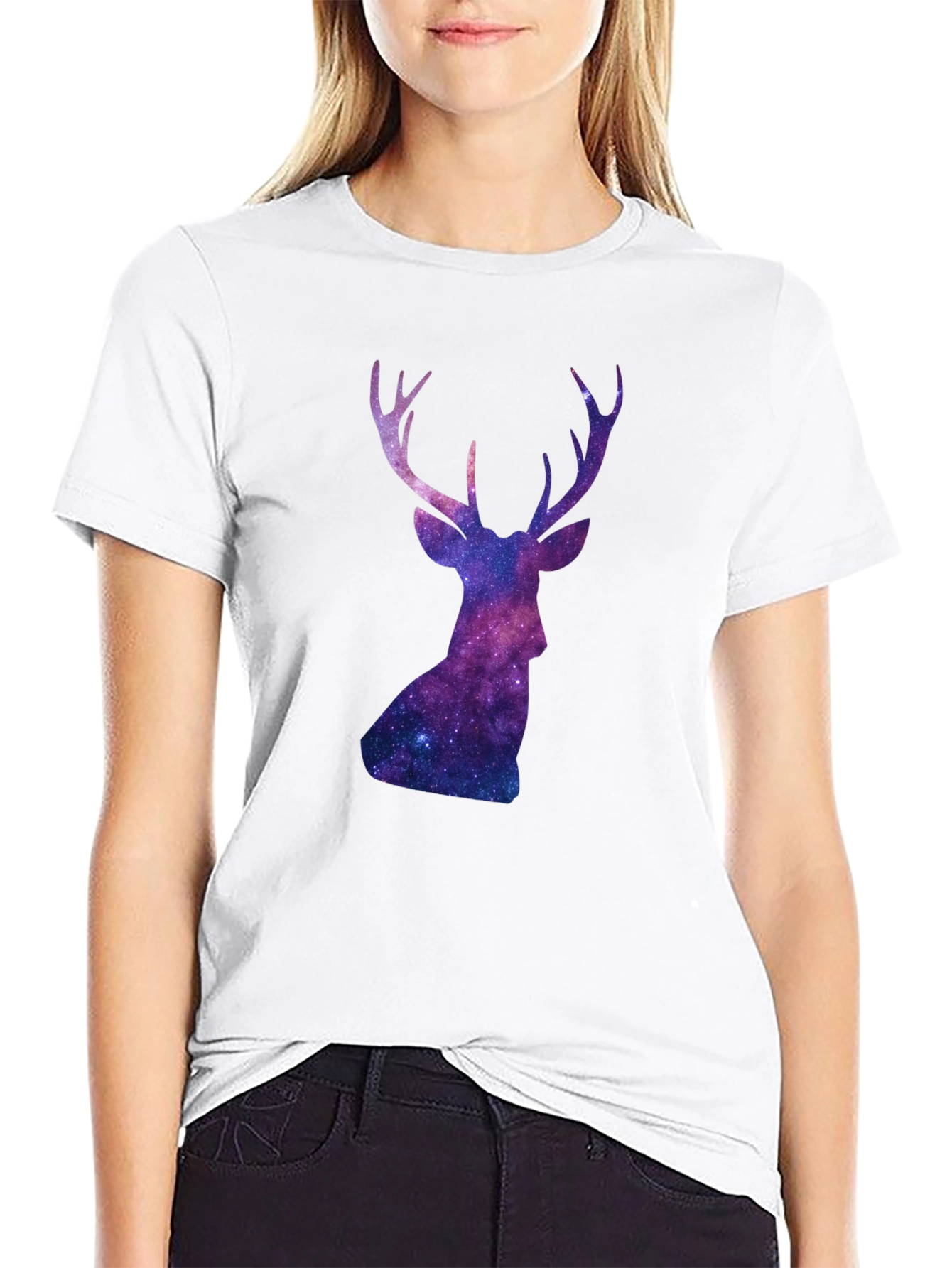 Black Cosmic Deer Graphic Tee - Black Cotton Blend view 9