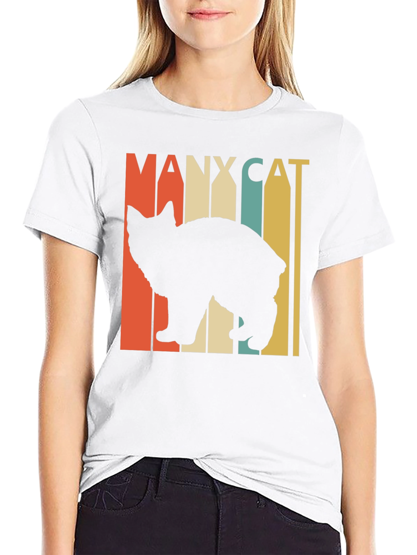 Black Manx Cat Retro Style T-Shirt - Vintage Design view 9