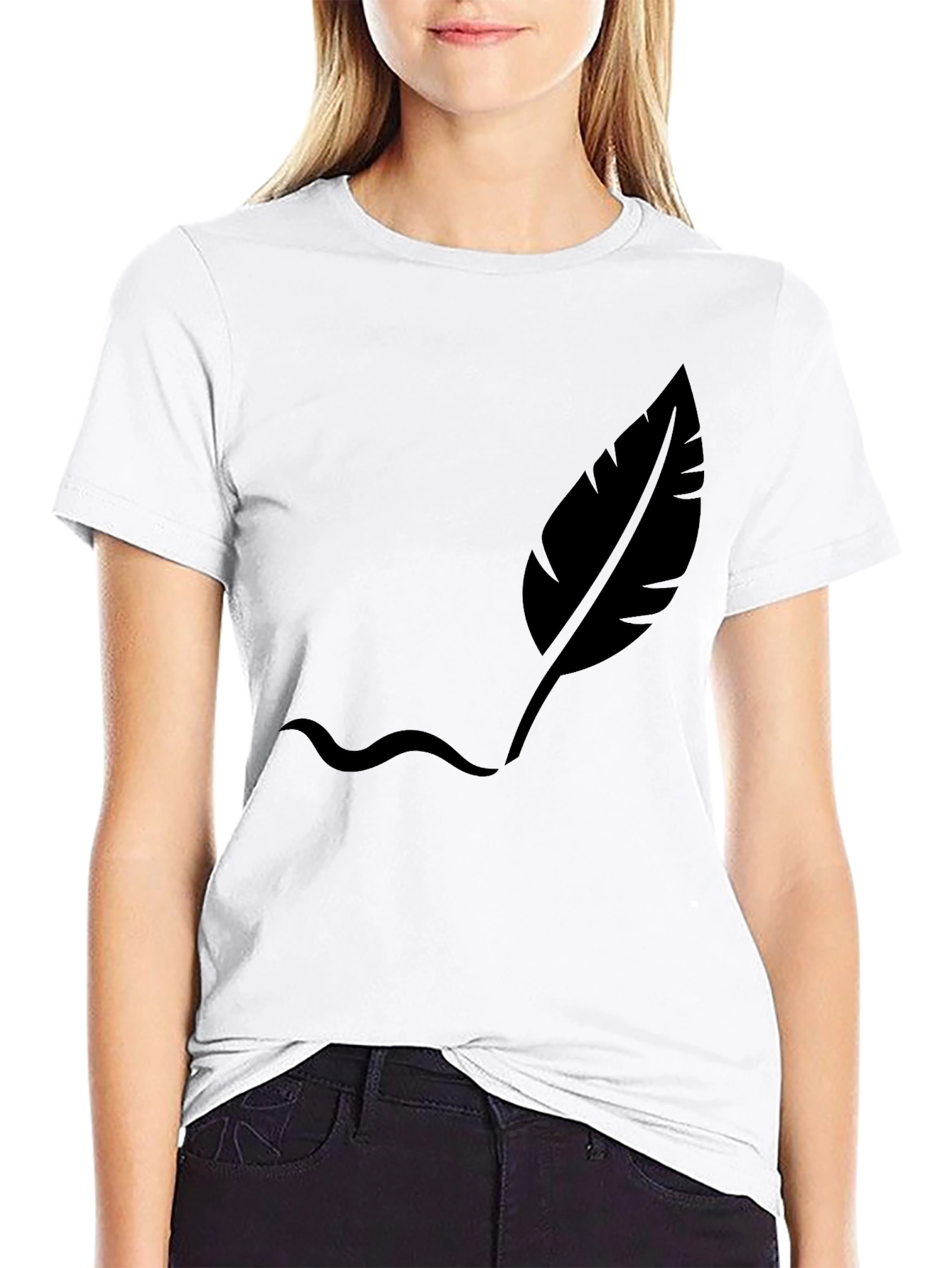 Black Men's Black T-Shirt with Feather Design view 9
