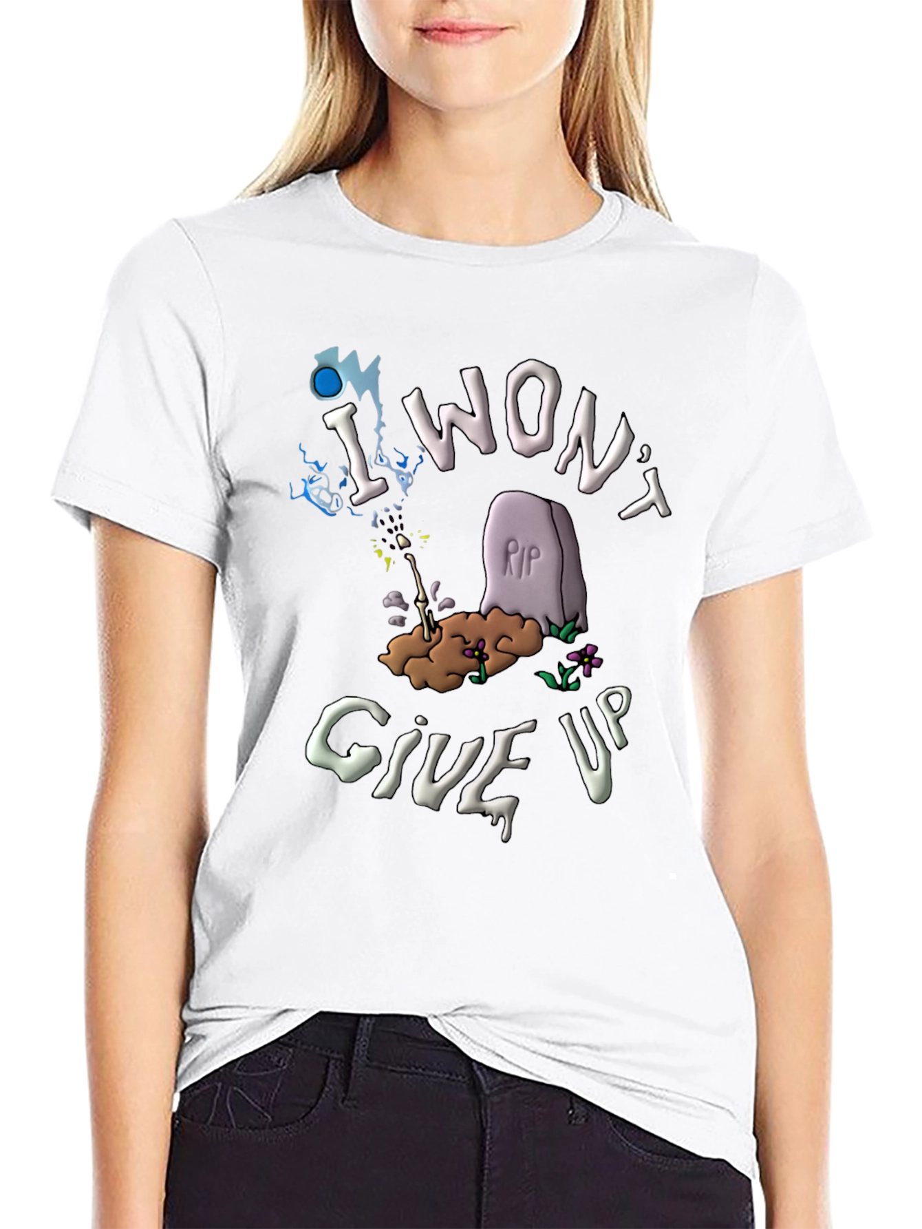 Black I Won't Give Up T-Shirt - Funny Tombstone Design view 9
