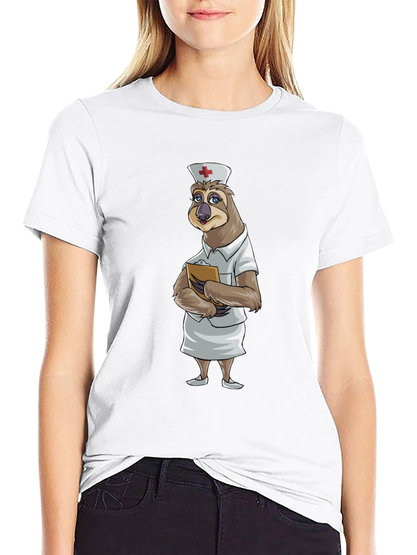 Black Sloth Nurse T-Shirt - Funny Cartoon Animal Tee view 9