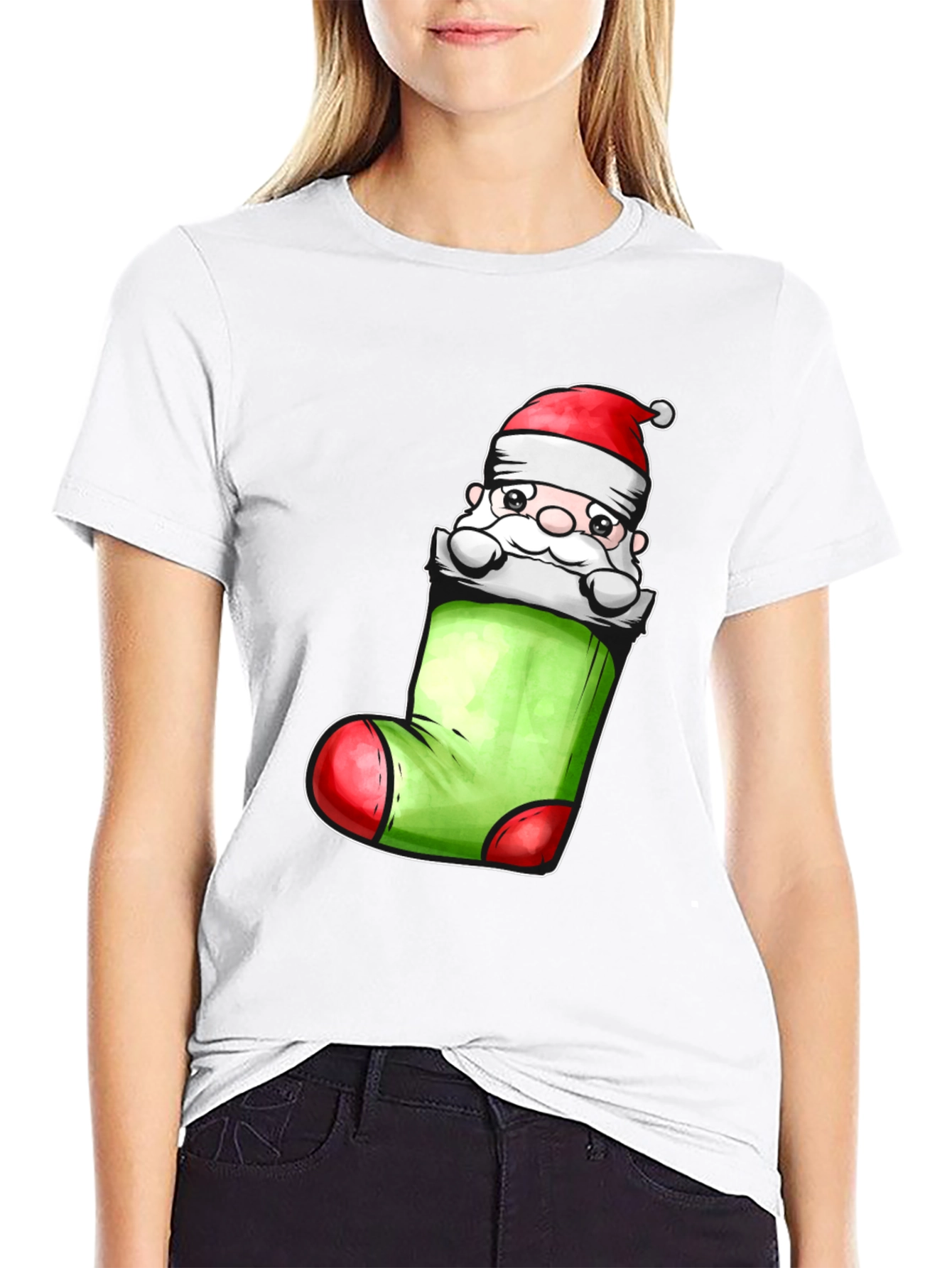 Black Santa in Stocking Graphic Tee view 9